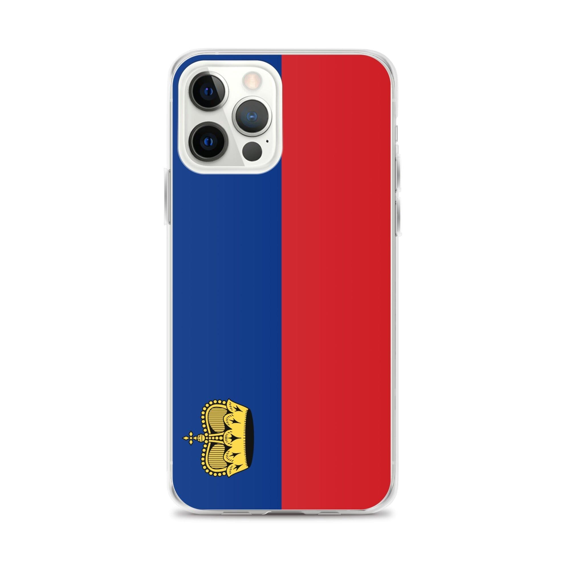 Coque de téléphone transparente avec le drapeau du Liechtenstein, offrant une protection pour iPhone.