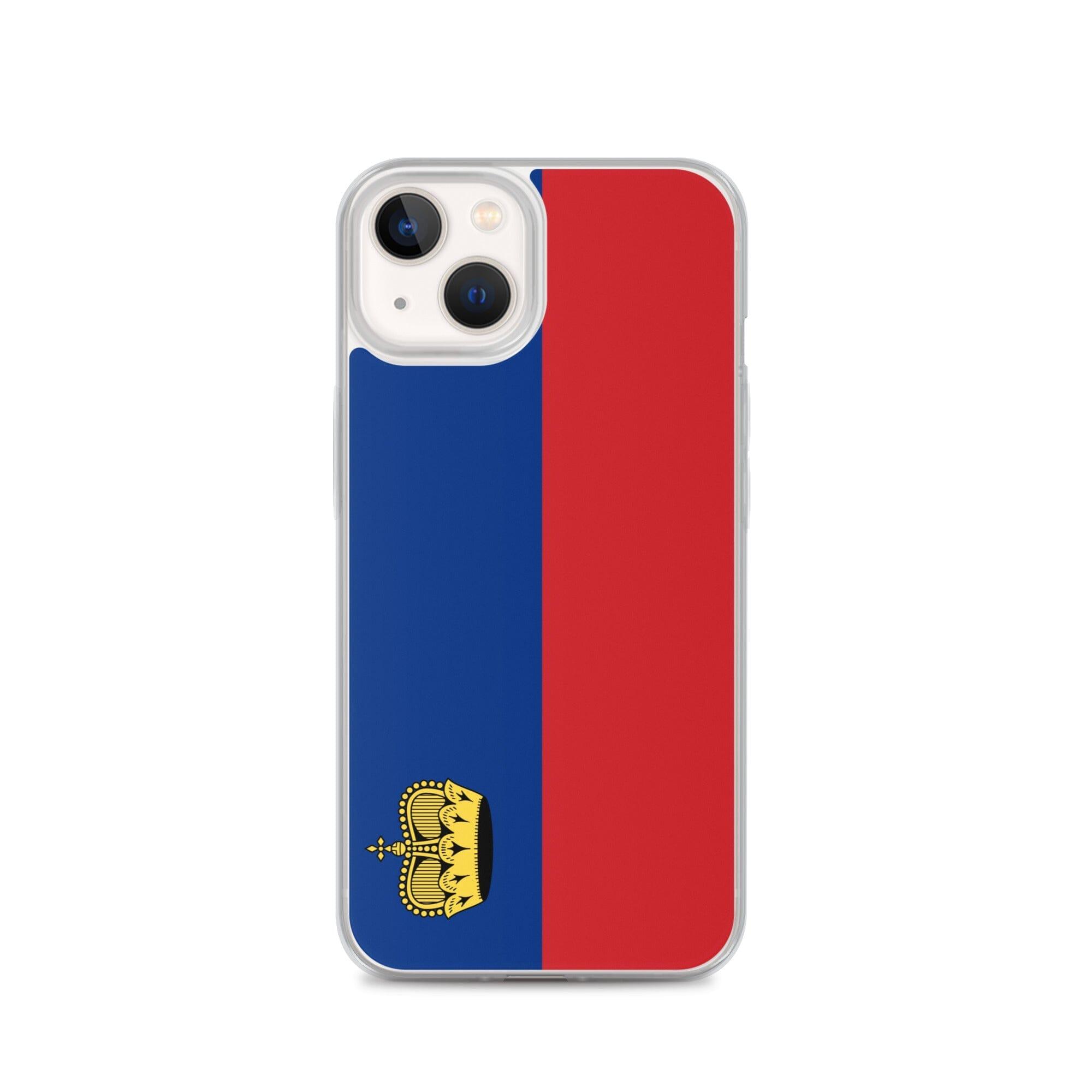 Coque de téléphone transparente avec le drapeau du Liechtenstein, offrant une protection pour iPhone.