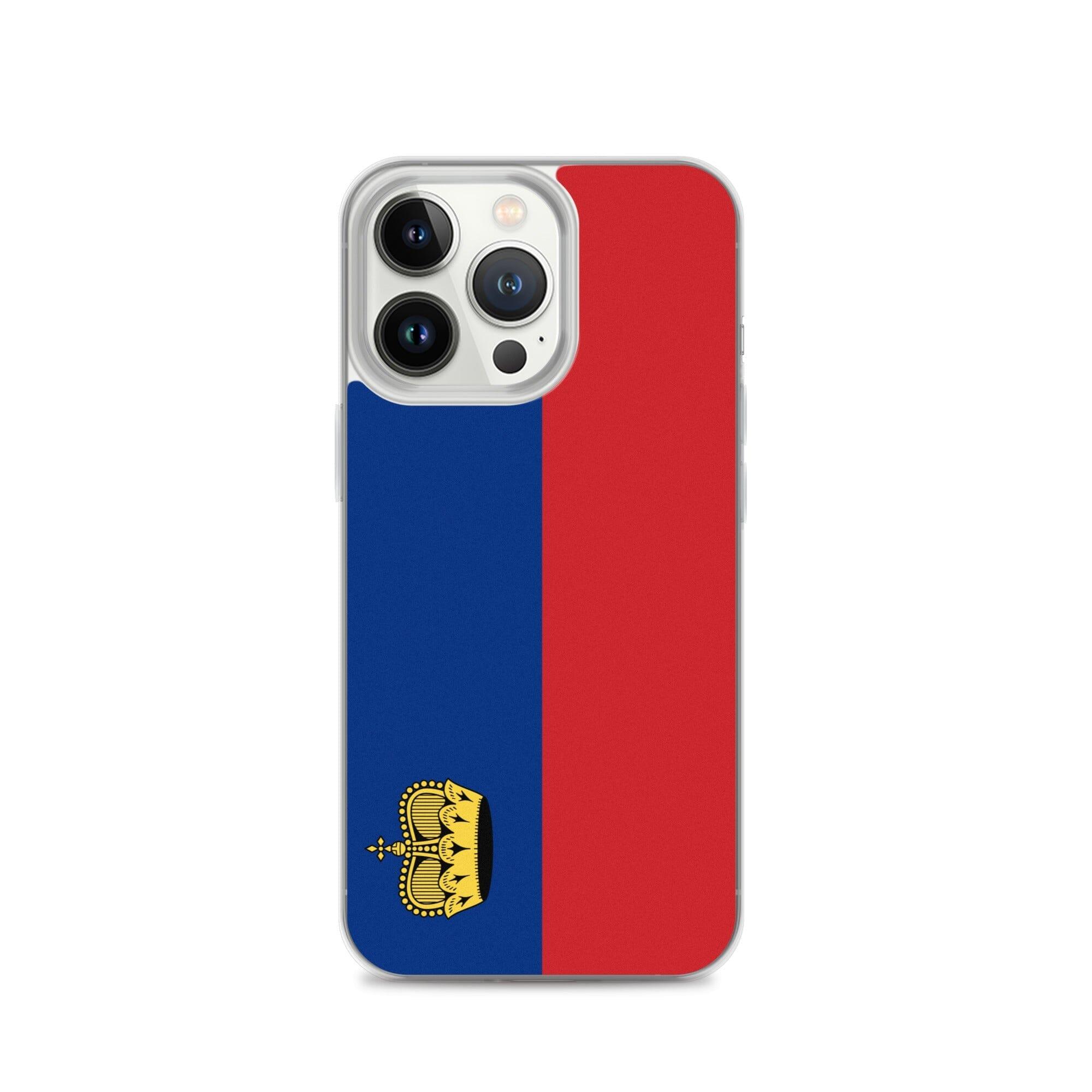 Coque de téléphone transparente avec le drapeau du Liechtenstein, offrant une protection pour iPhone.