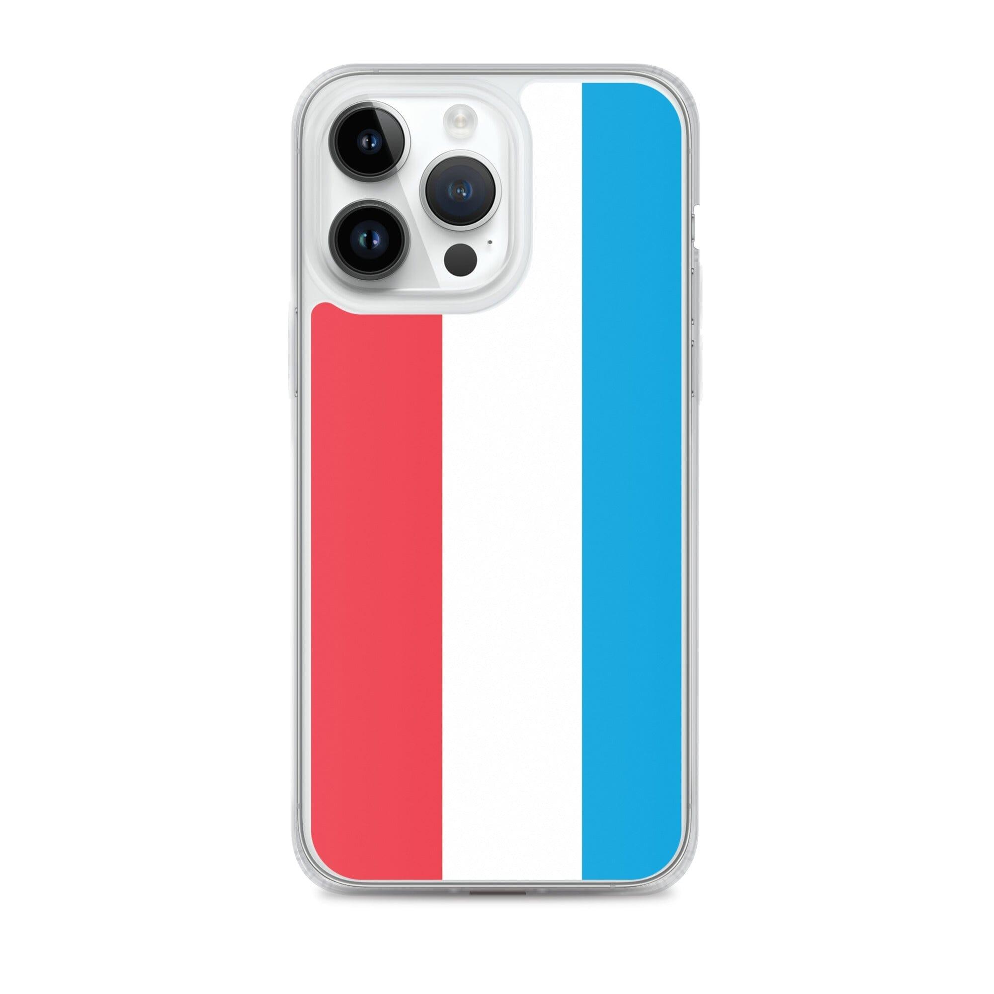 Coque de téléphone transparente avec le drapeau du Luxembourg, conçue pour iPhone, offrant protection et style.