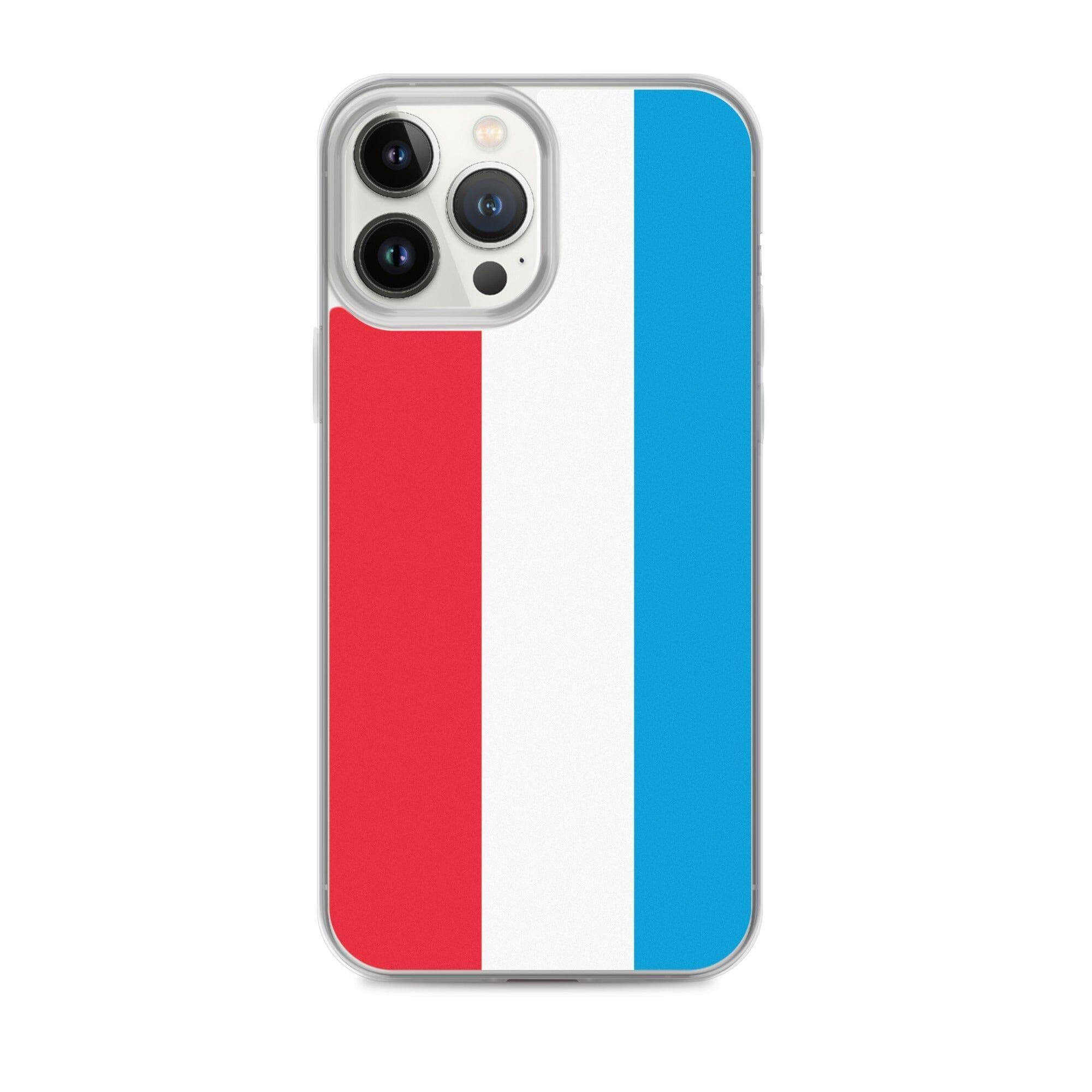 Coque de téléphone transparente avec le drapeau du Luxembourg, conçue pour iPhone, offrant protection et style.