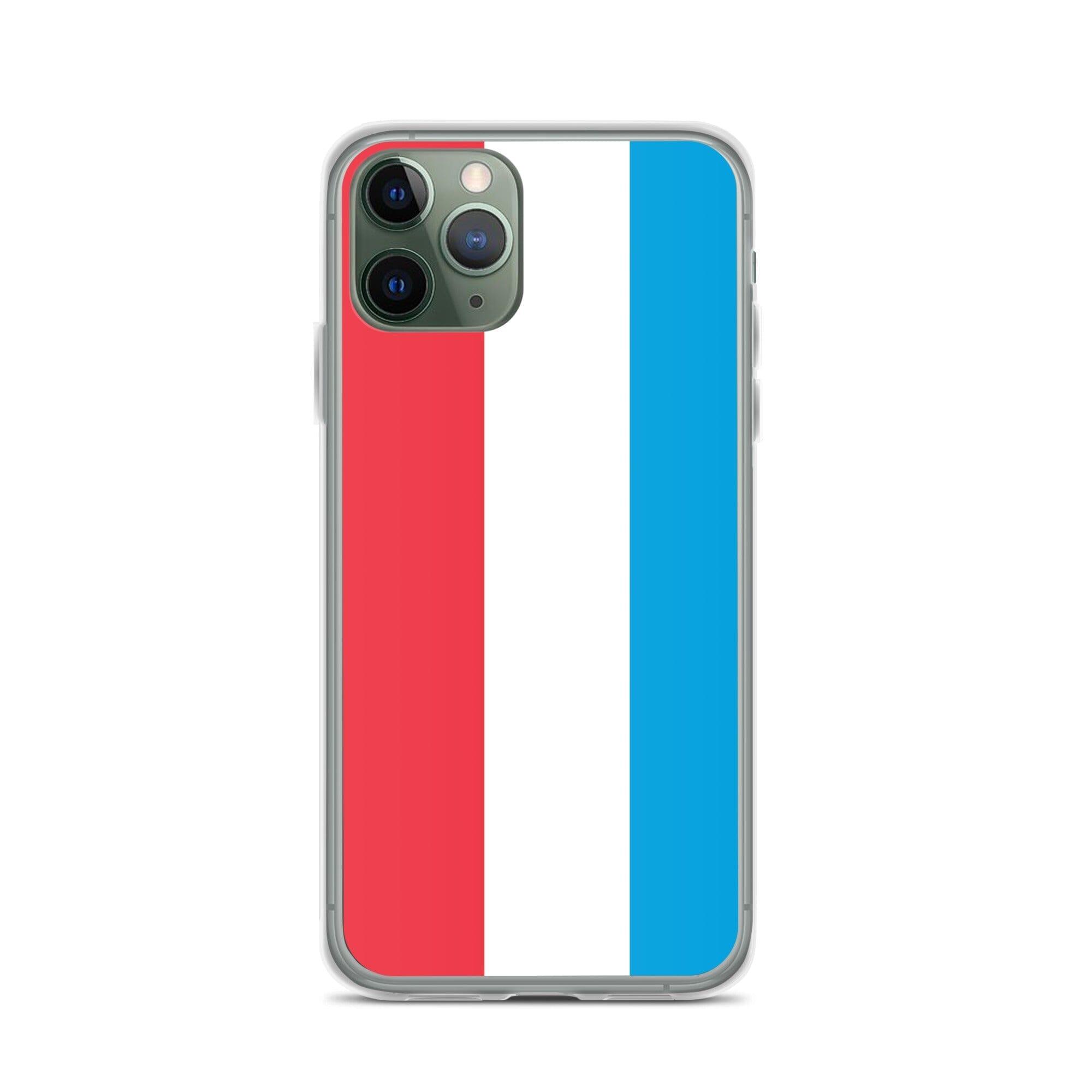 Coque de téléphone transparente avec le drapeau du Luxembourg, conçue pour iPhone, offrant protection et style.