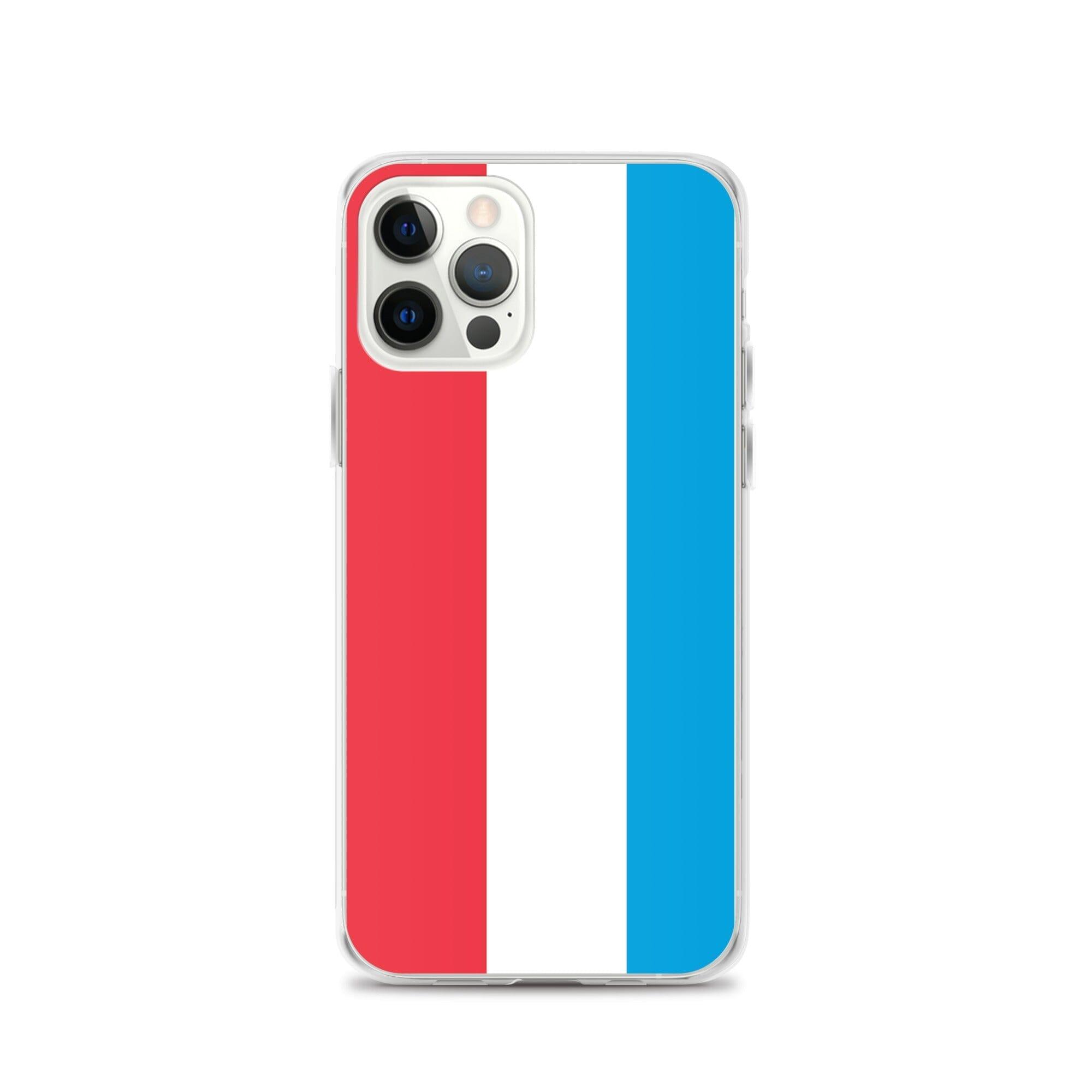 Coque de téléphone transparente avec le drapeau du Luxembourg, conçue pour iPhone, offrant protection et style.