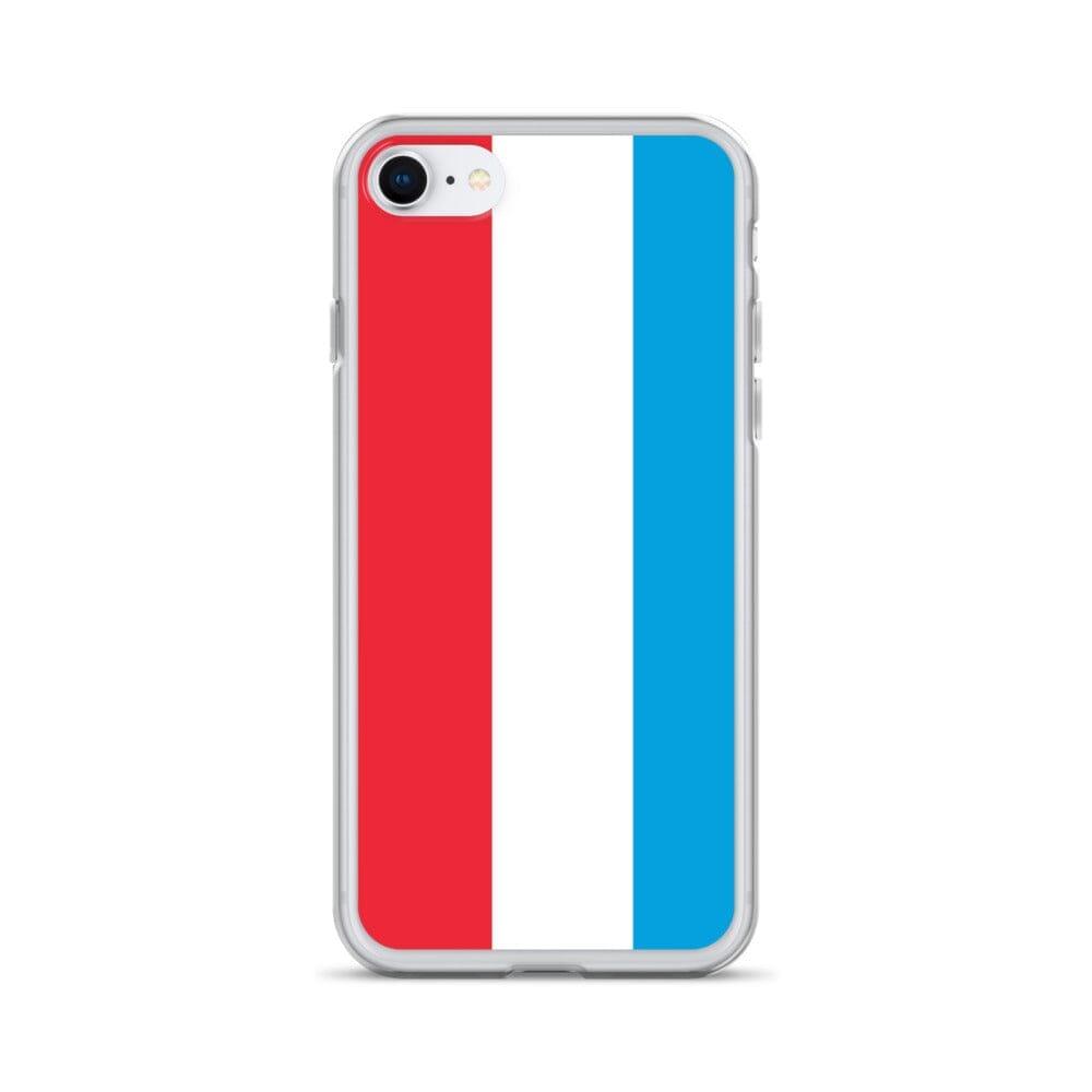 Coque de téléphone transparente avec le drapeau du Luxembourg, conçue pour iPhone, offrant protection et style.