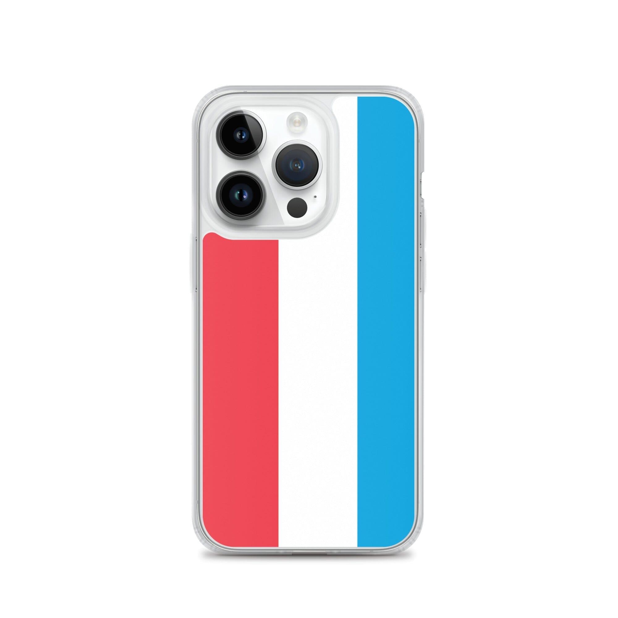 Coque de téléphone transparente avec le drapeau du Luxembourg, conçue pour iPhone, offrant protection et style.