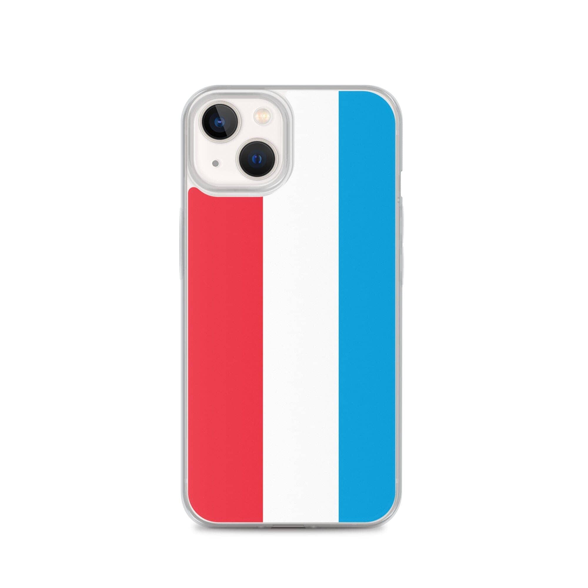 Coque de téléphone transparente avec le drapeau du Luxembourg, conçue pour iPhone, offrant protection et style.