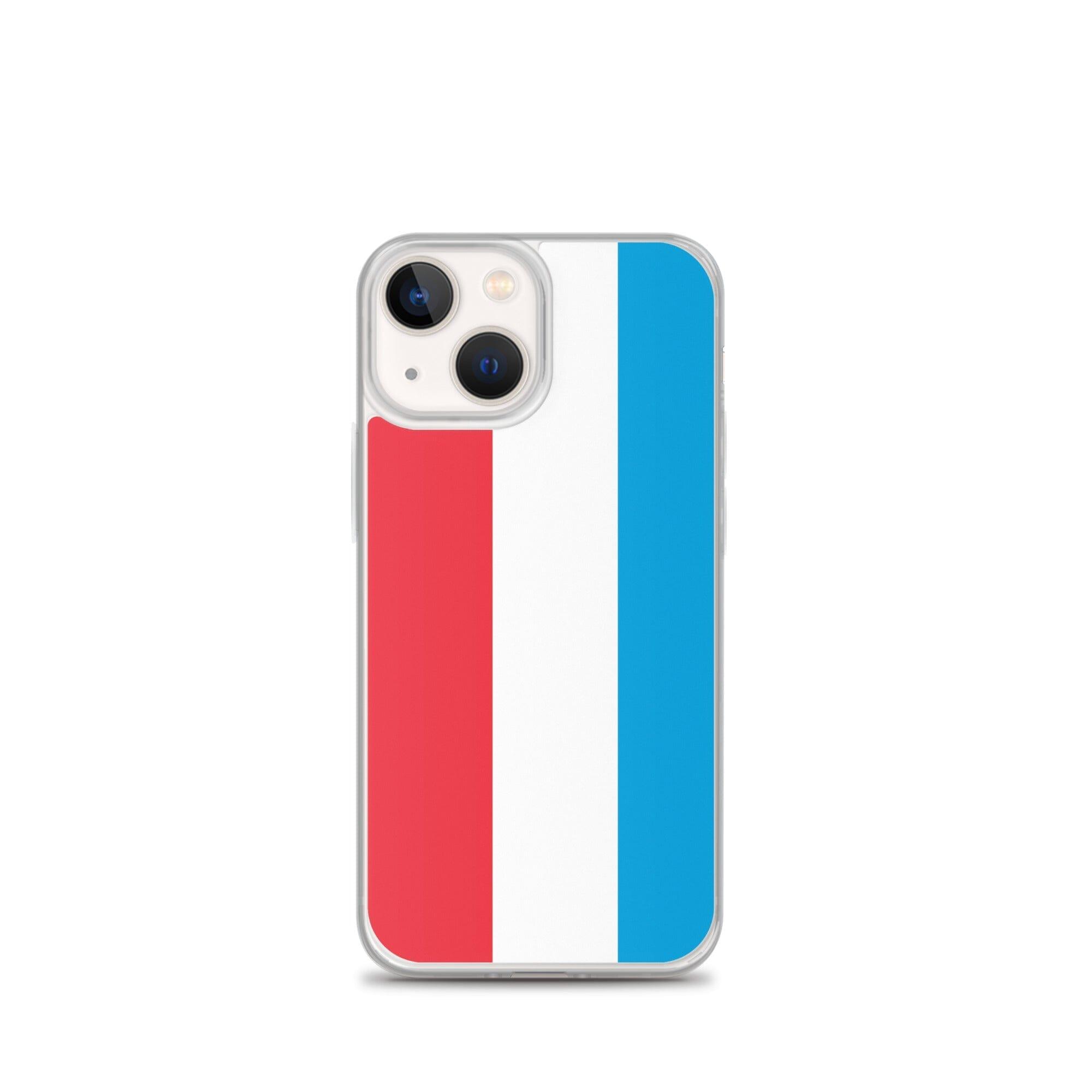 Coque de téléphone transparente avec le drapeau du Luxembourg, conçue pour iPhone, offrant protection et style.