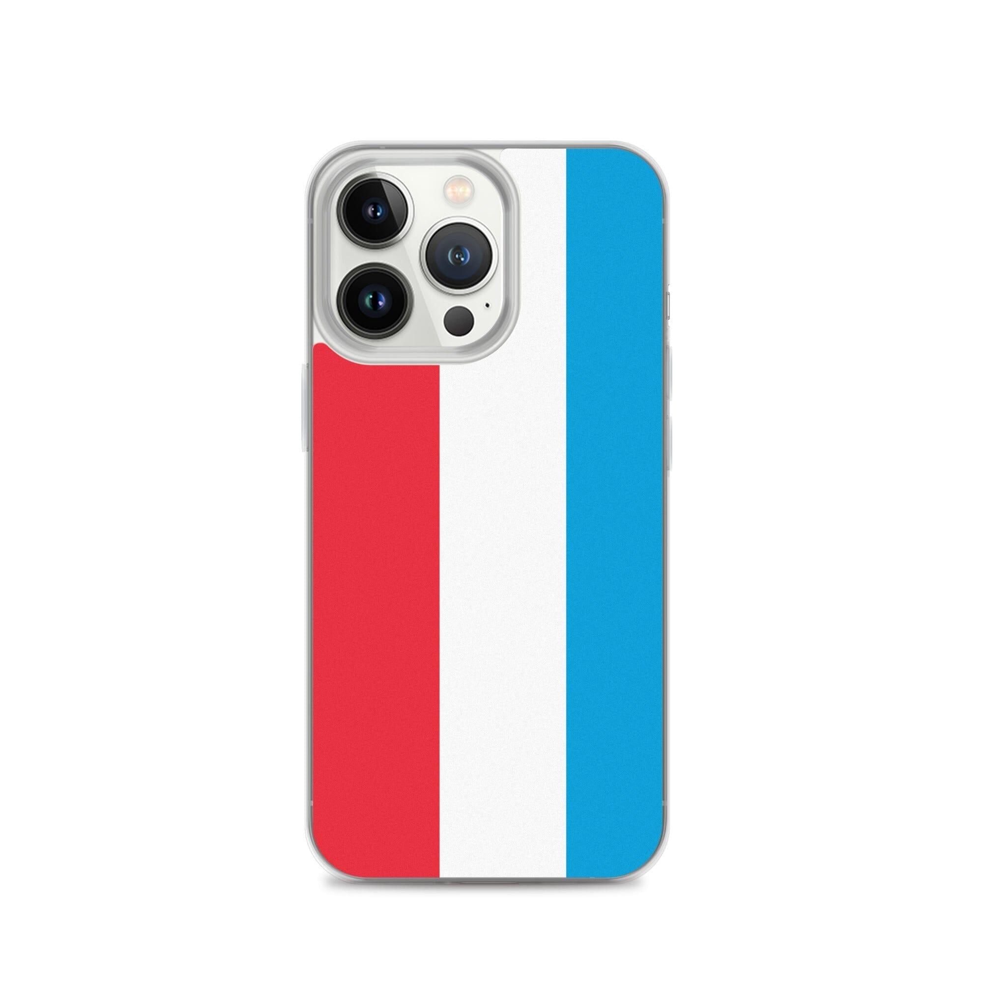 Coque de téléphone transparente avec le drapeau du Luxembourg, conçue pour iPhone, offrant protection et style.