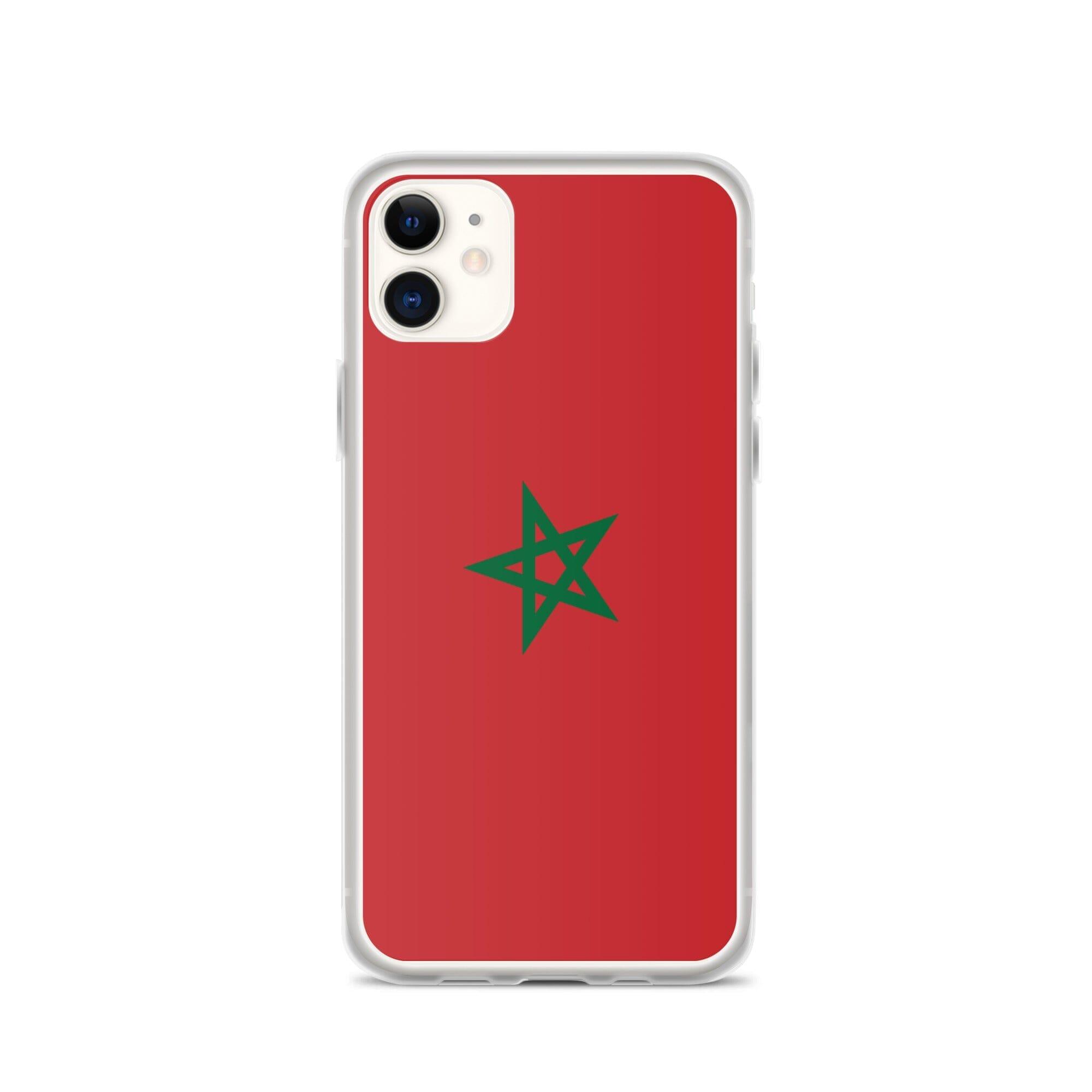 Coque de téléphone transparente avec le drapeau du Maroc, adaptée aux modèles d'iPhone.