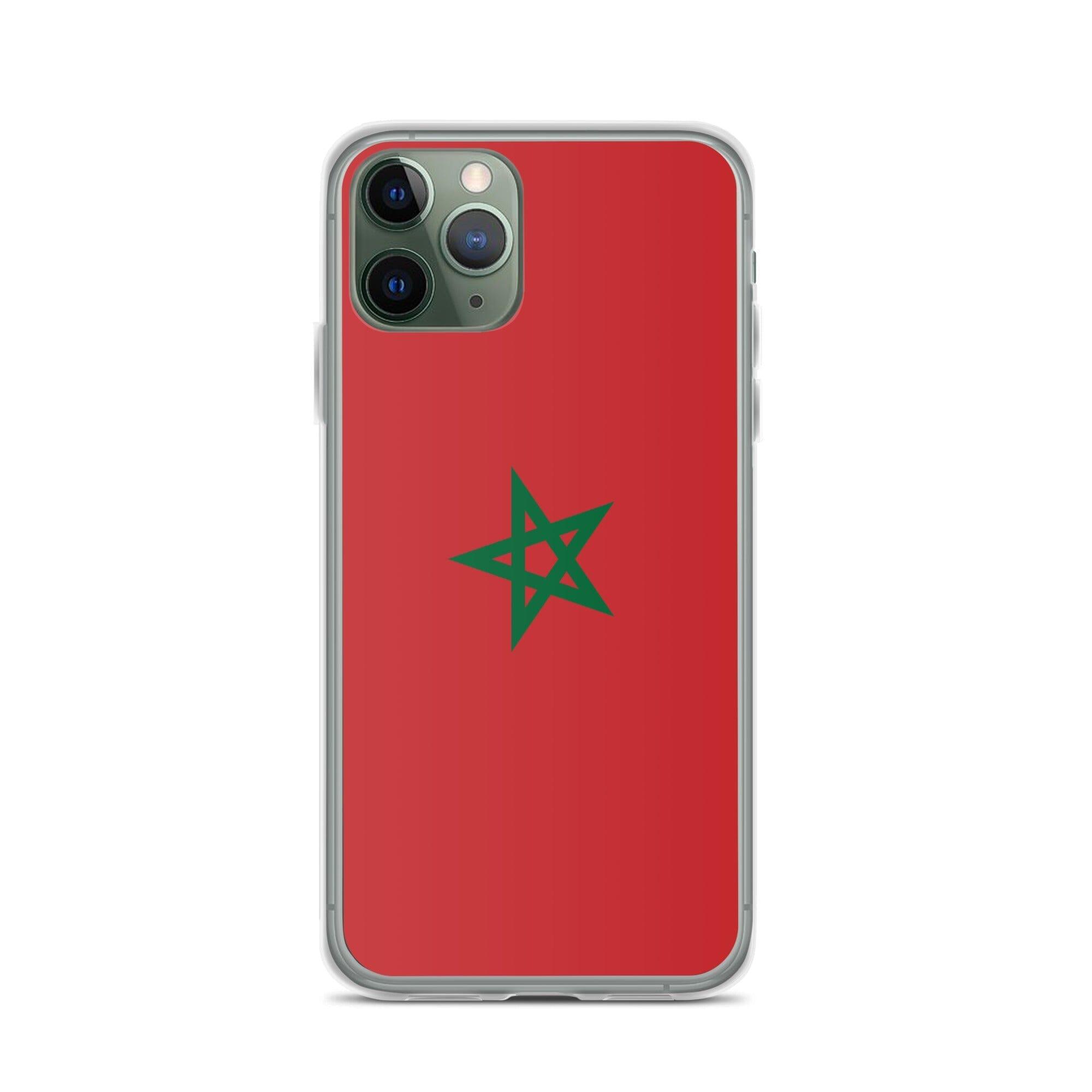 Coque de téléphone transparente avec le drapeau du Maroc, adaptée aux modèles d'iPhone.