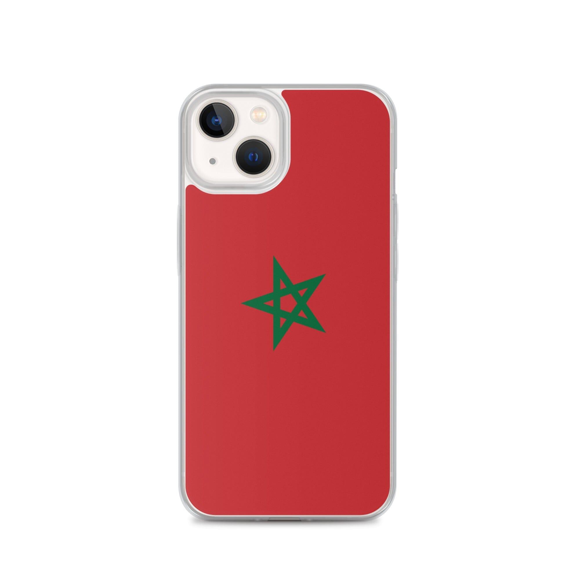 Coque de téléphone transparente avec le drapeau du Maroc, adaptée aux modèles d'iPhone.