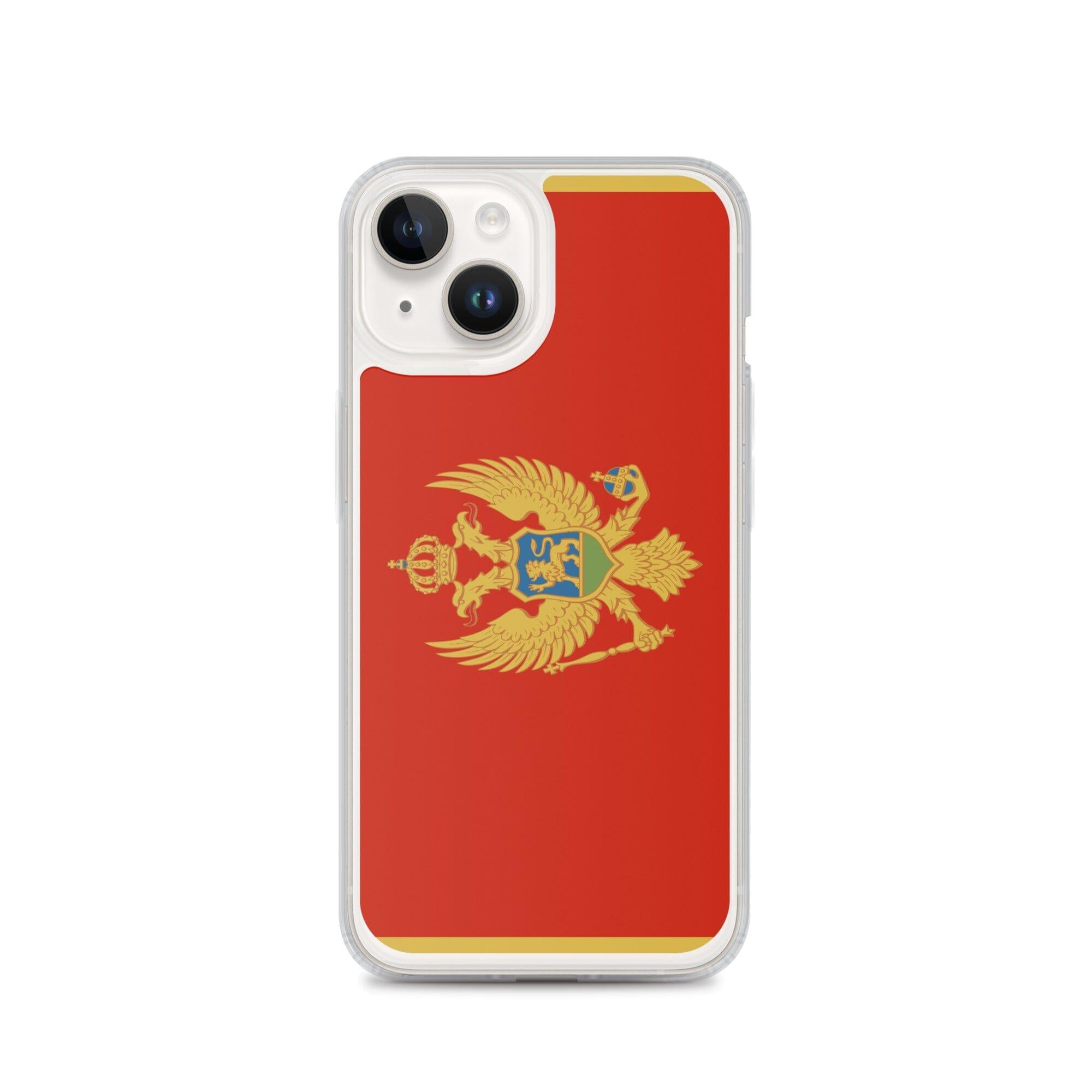 Coque de téléphone transparente avec le drapeau du Monténégro, conçue pour iPhone, offrant protection et style.