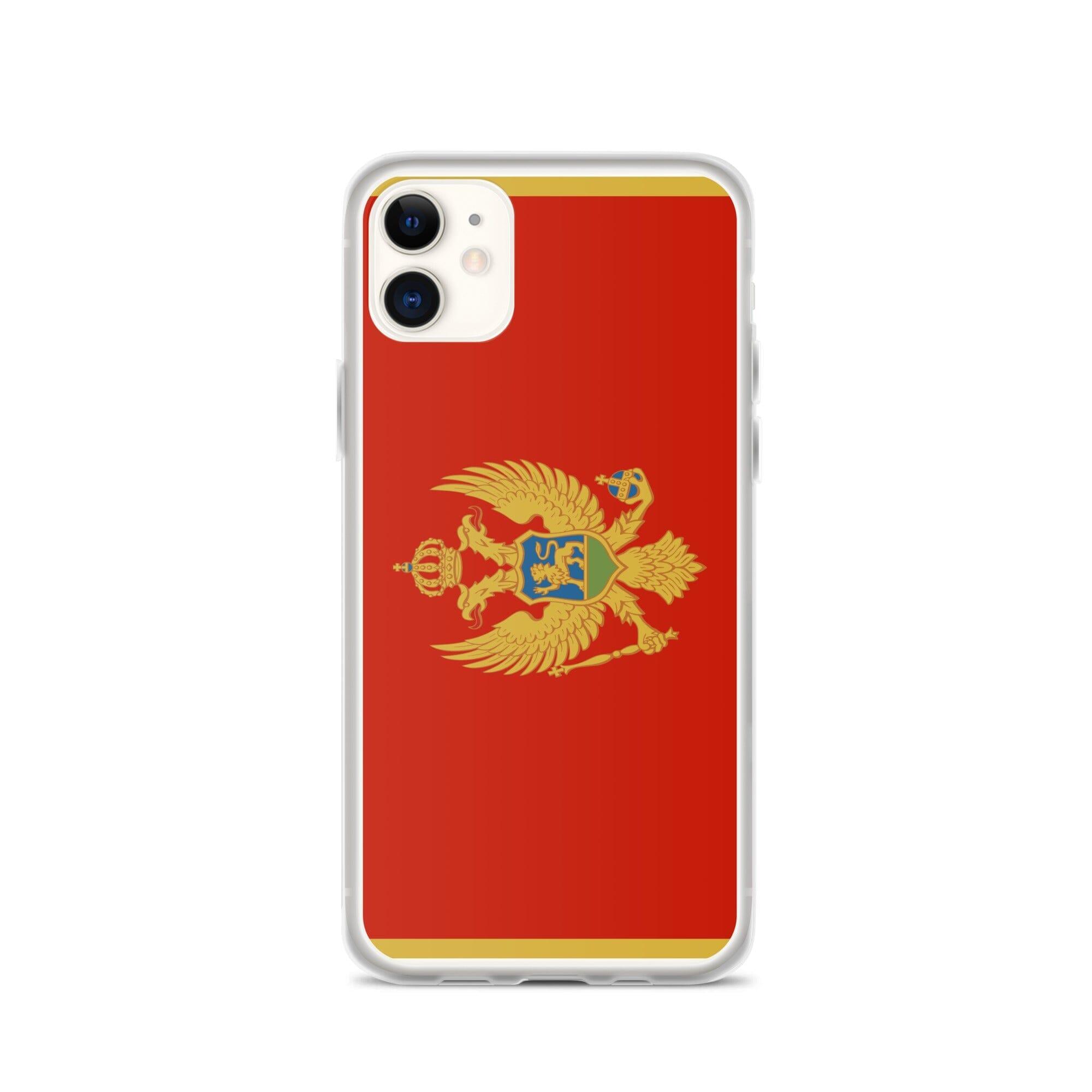 Coque de téléphone transparente avec le drapeau du Monténégro, conçue pour iPhone, offrant protection et style.