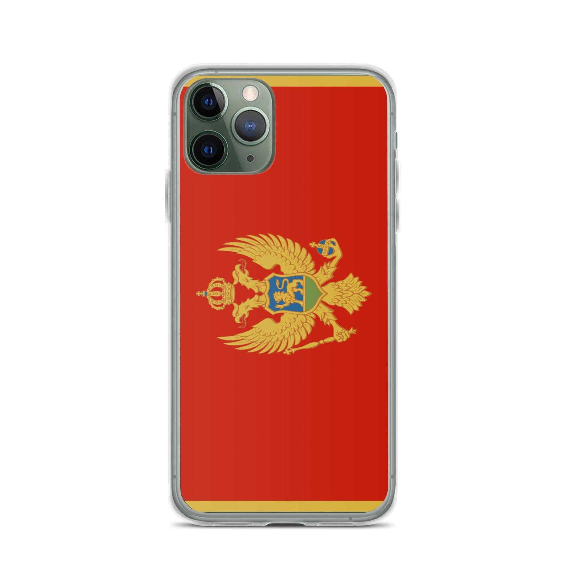 Coque de téléphone transparente avec le drapeau du Monténégro, conçue pour iPhone, offrant protection et style.