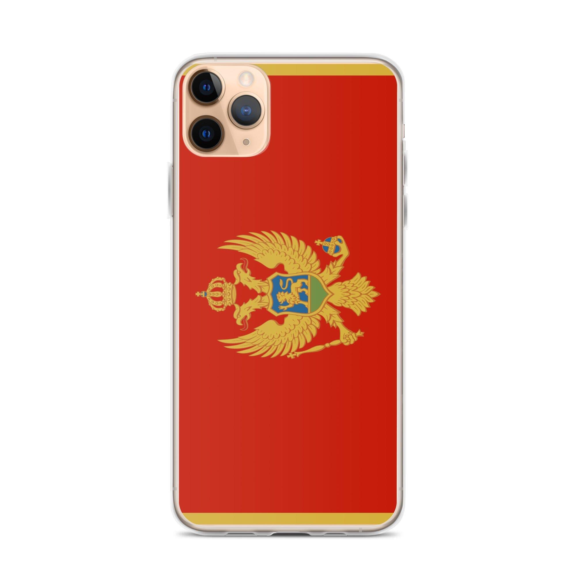 Coque de téléphone transparente avec le drapeau du Monténégro, conçue pour iPhone, offrant protection et style.