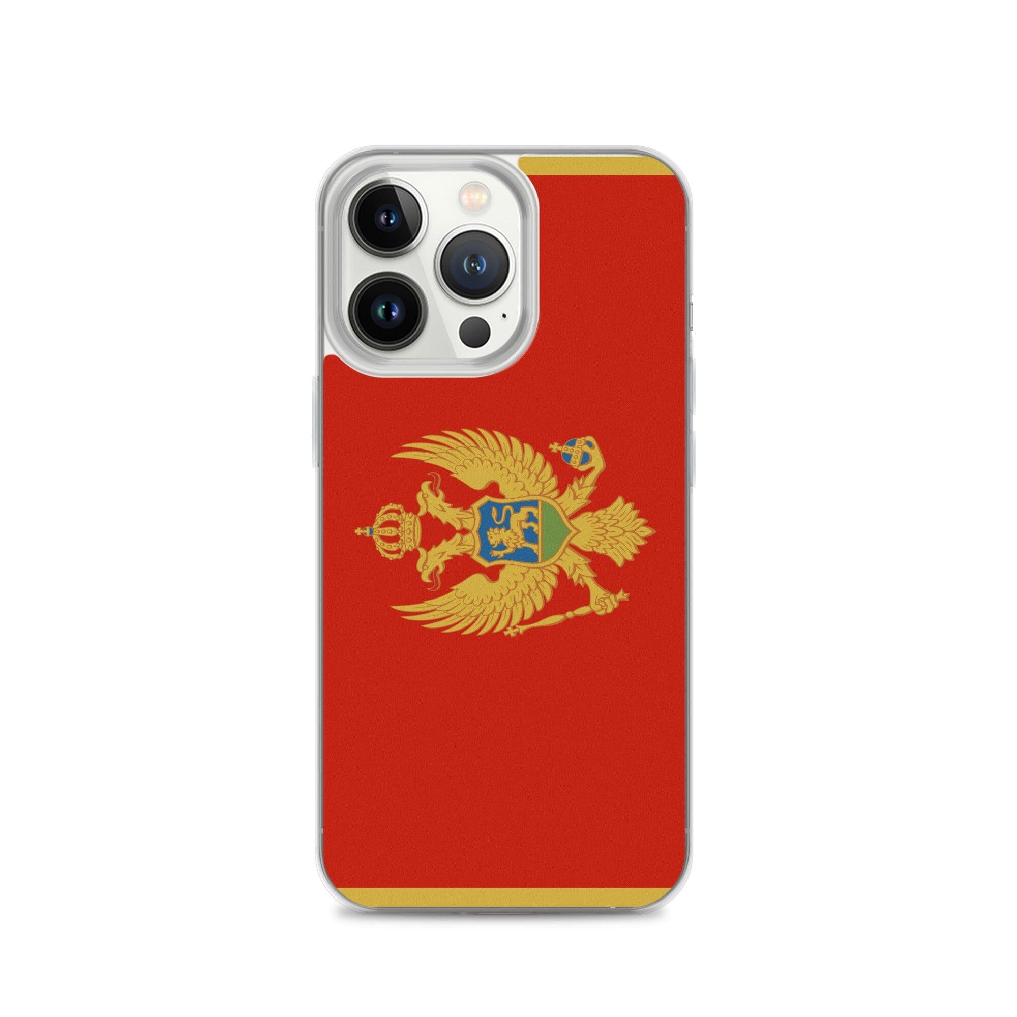 Coque de téléphone transparente avec le drapeau du Monténégro, conçue pour iPhone, offrant protection et style.