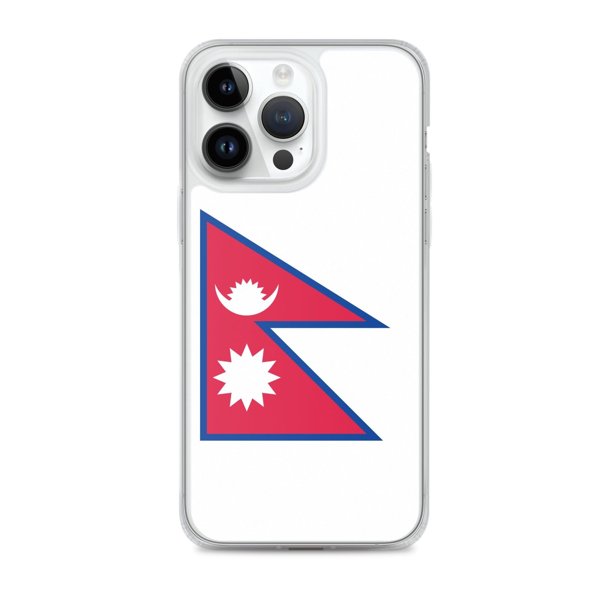 Coque de téléphone transparente avec le drapeau du Népal, conçue pour iPhone, offrant protection et style.