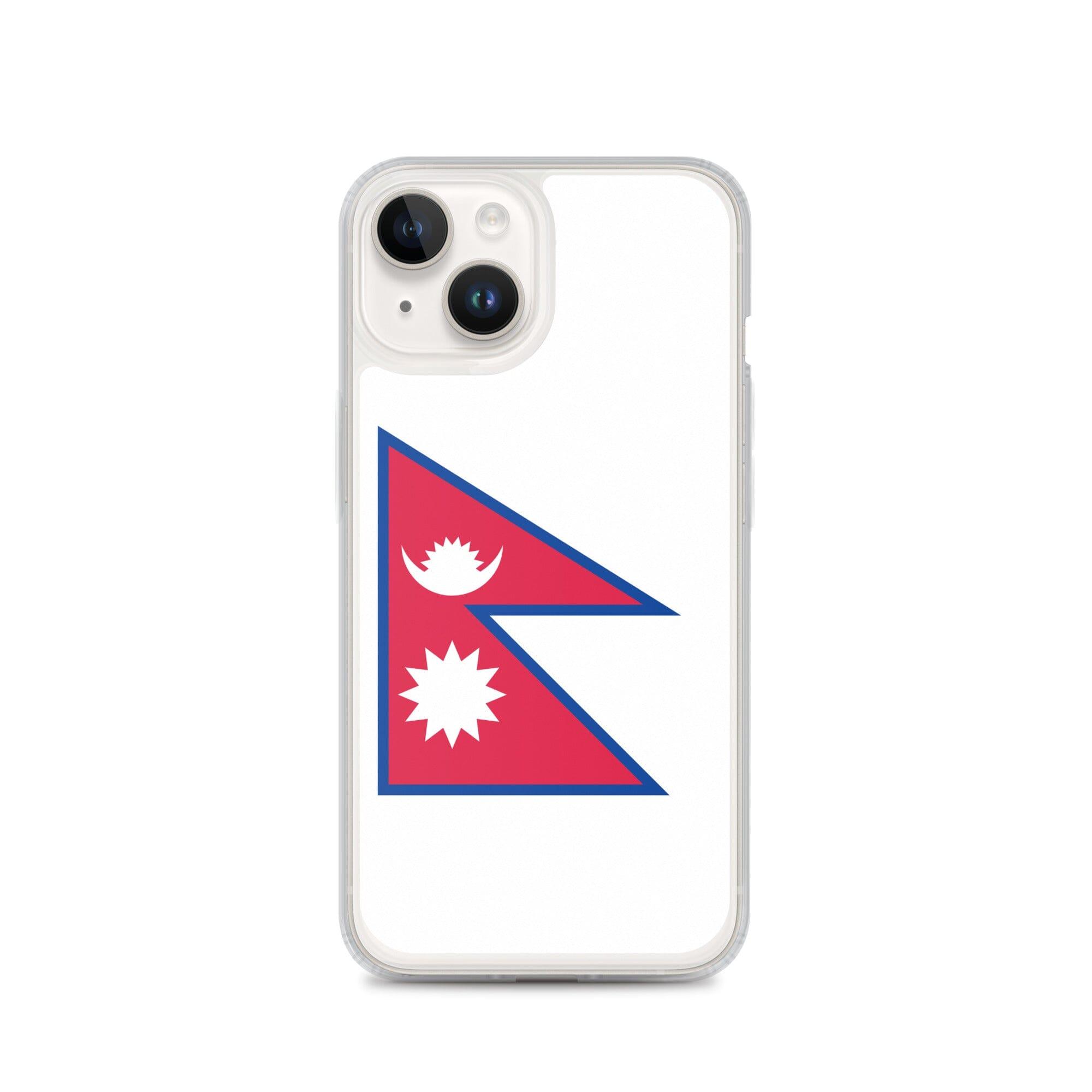 Coque de téléphone transparente avec le drapeau du Népal, conçue pour iPhone, offrant protection et style.