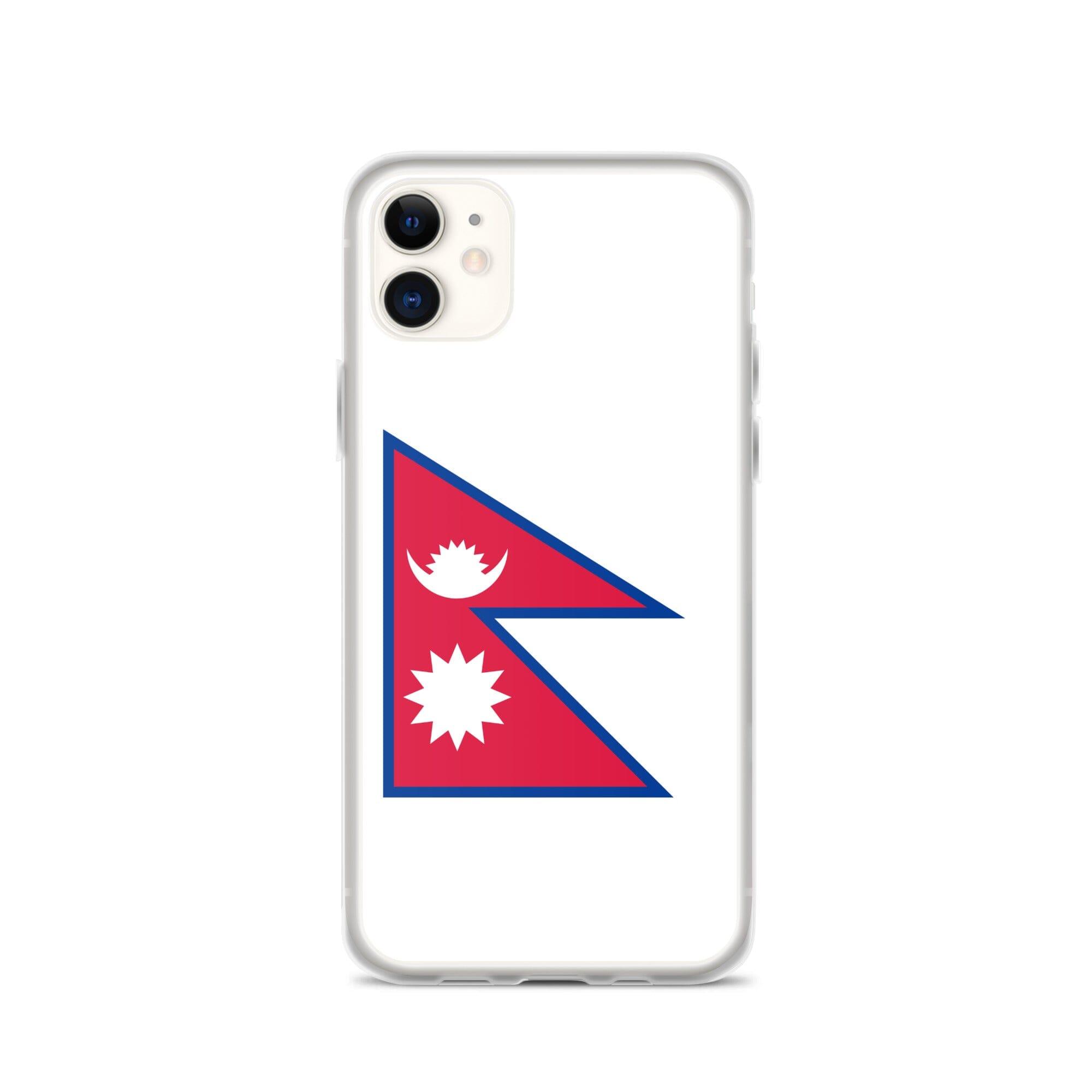 Coque de téléphone transparente avec le drapeau du Népal, conçue pour iPhone, offrant protection et style.