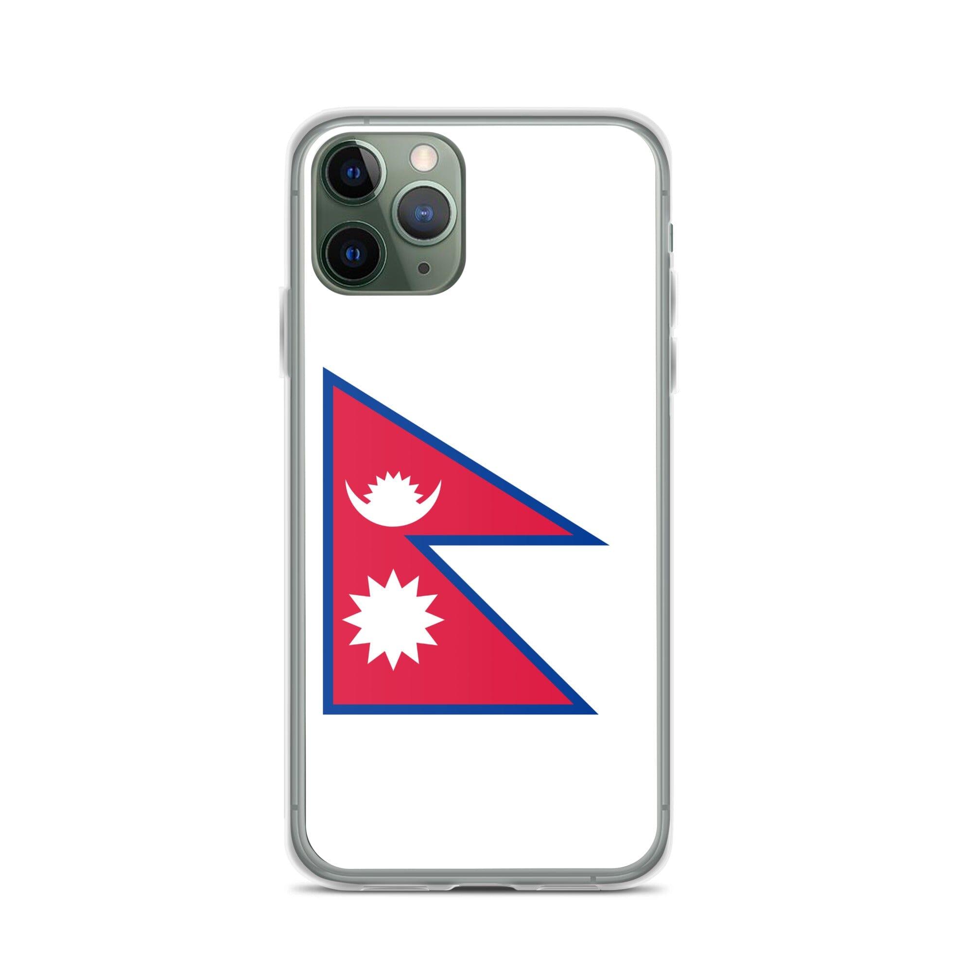 Coque de téléphone transparente avec le drapeau du Népal, conçue pour iPhone, offrant protection et style.