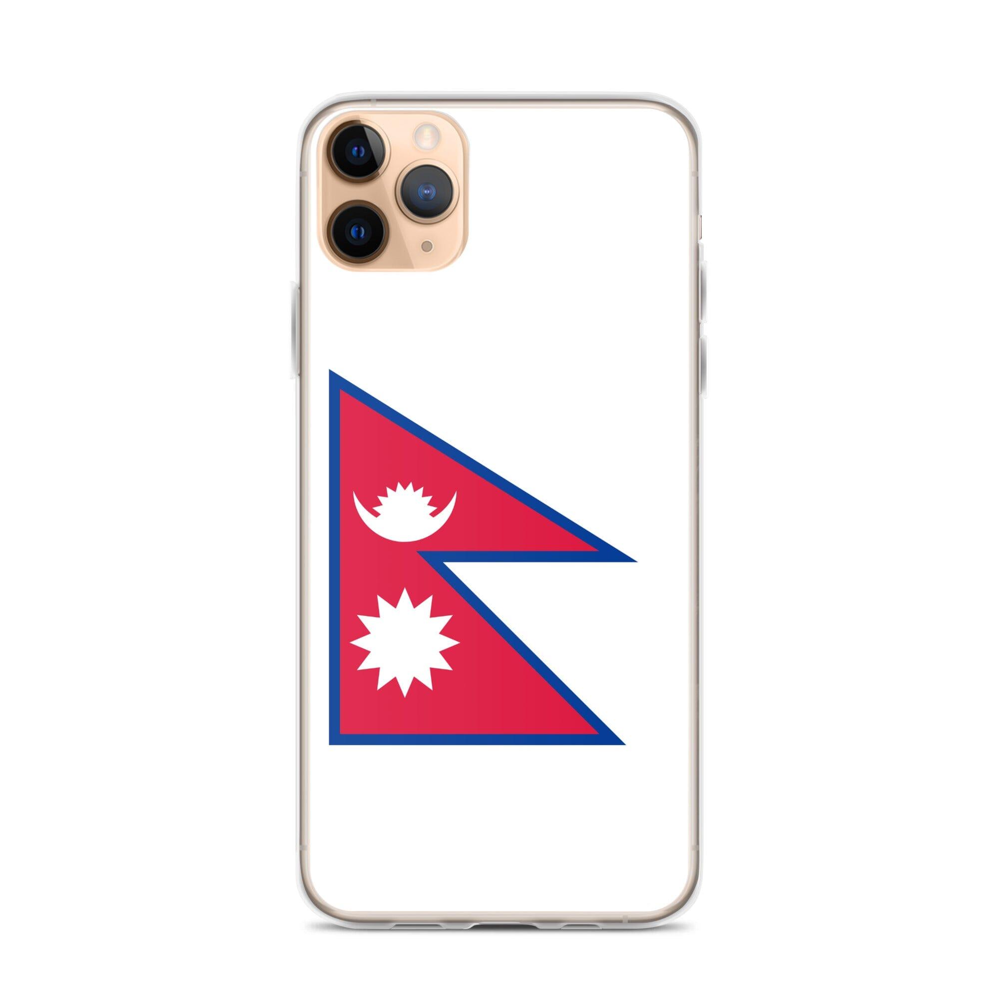 Coque de téléphone transparente avec le drapeau du Népal, conçue pour iPhone, offrant protection et style.