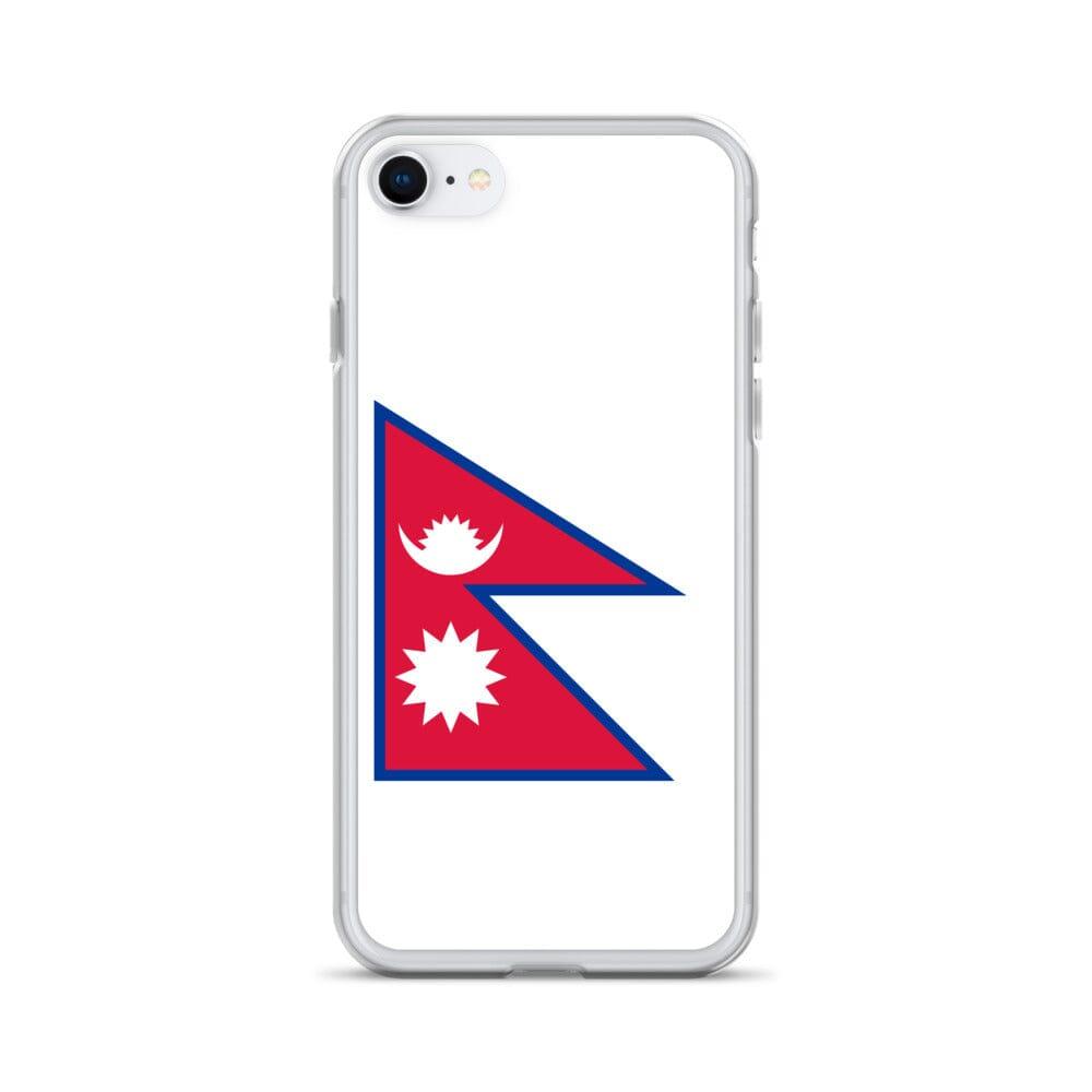 Coque de téléphone transparente avec le drapeau du Népal, conçue pour iPhone, offrant protection et style.