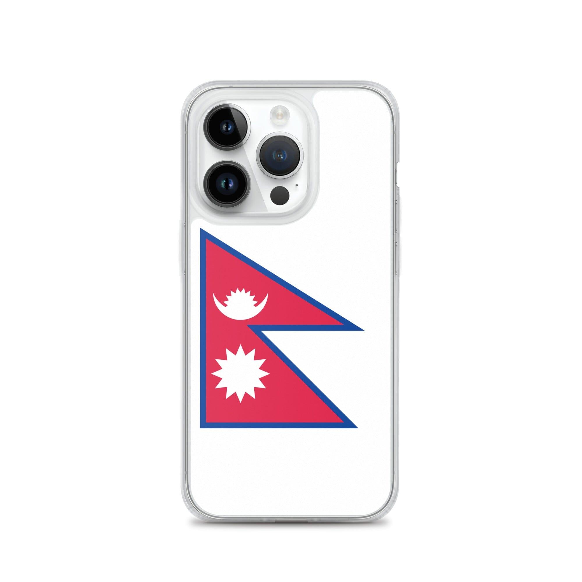 Coque de téléphone transparente avec le drapeau du Népal, conçue pour iPhone, offrant protection et style.