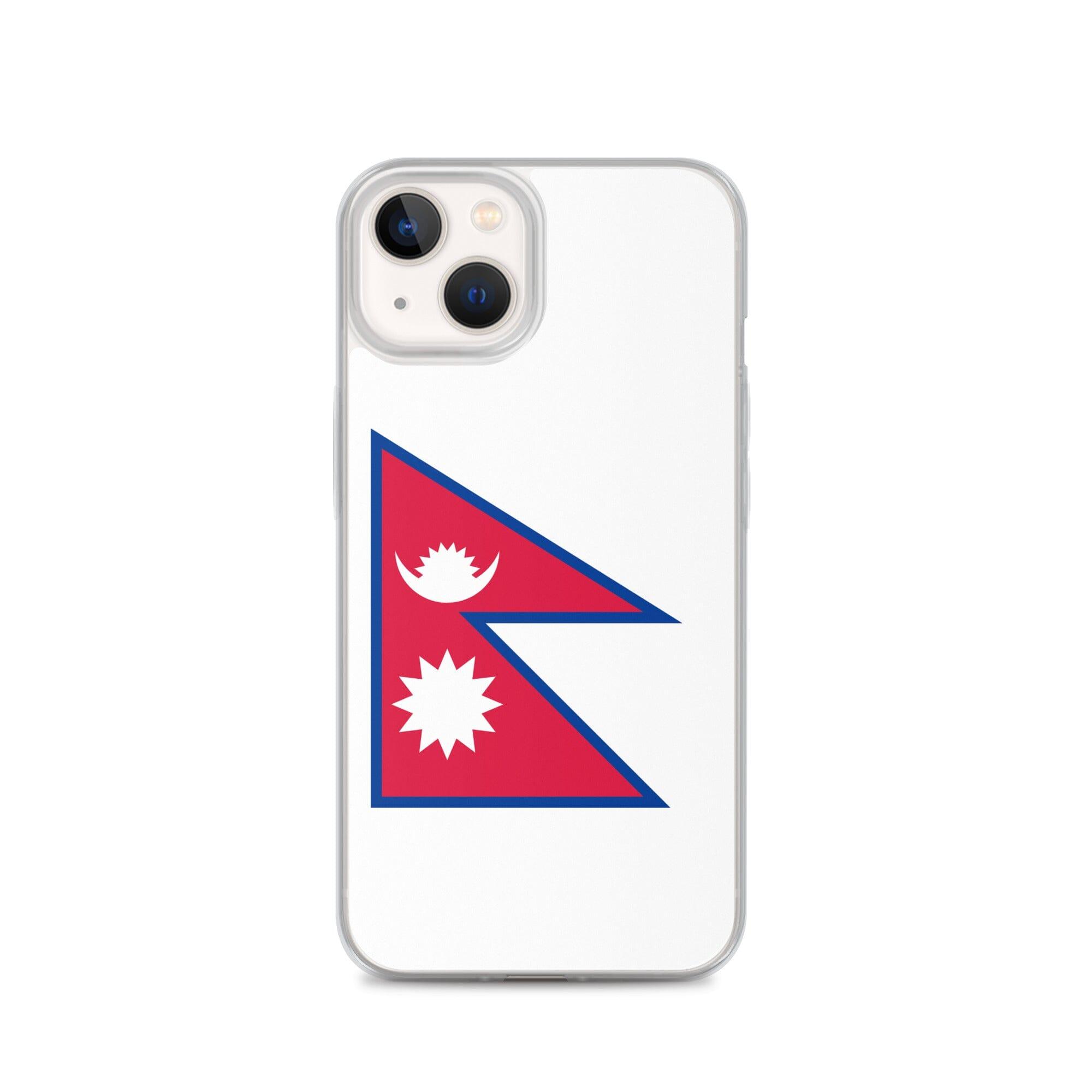 Coque de téléphone transparente avec le drapeau du Népal, conçue pour iPhone, offrant protection et style.