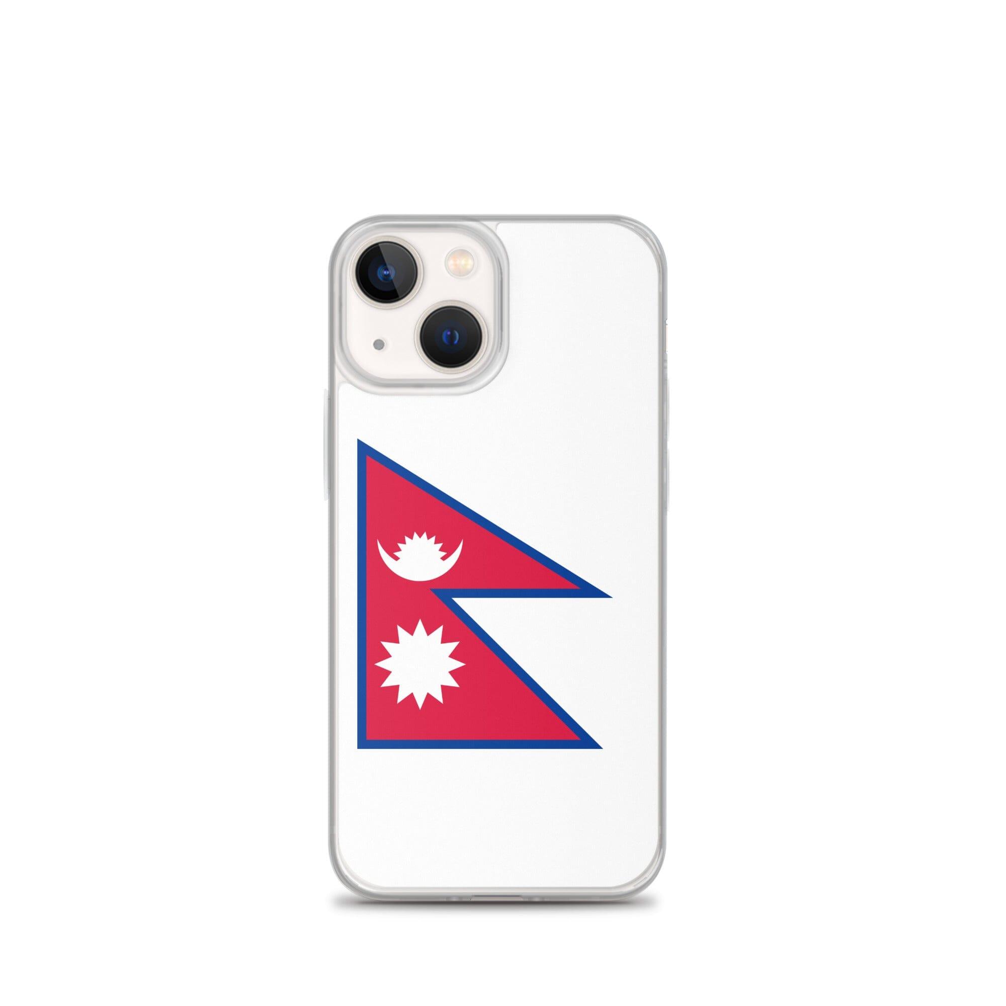 Coque de téléphone transparente avec le drapeau du Népal, conçue pour iPhone, offrant protection et style.