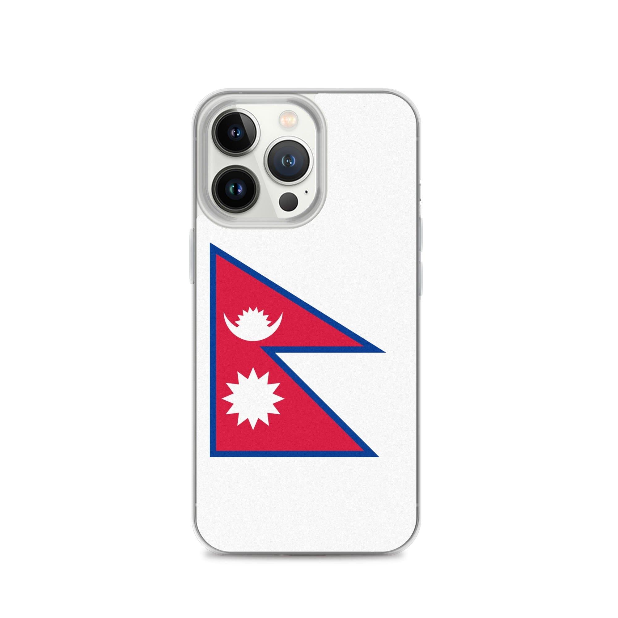 Coque de téléphone transparente avec le drapeau du Népal, conçue pour iPhone, offrant protection et style.