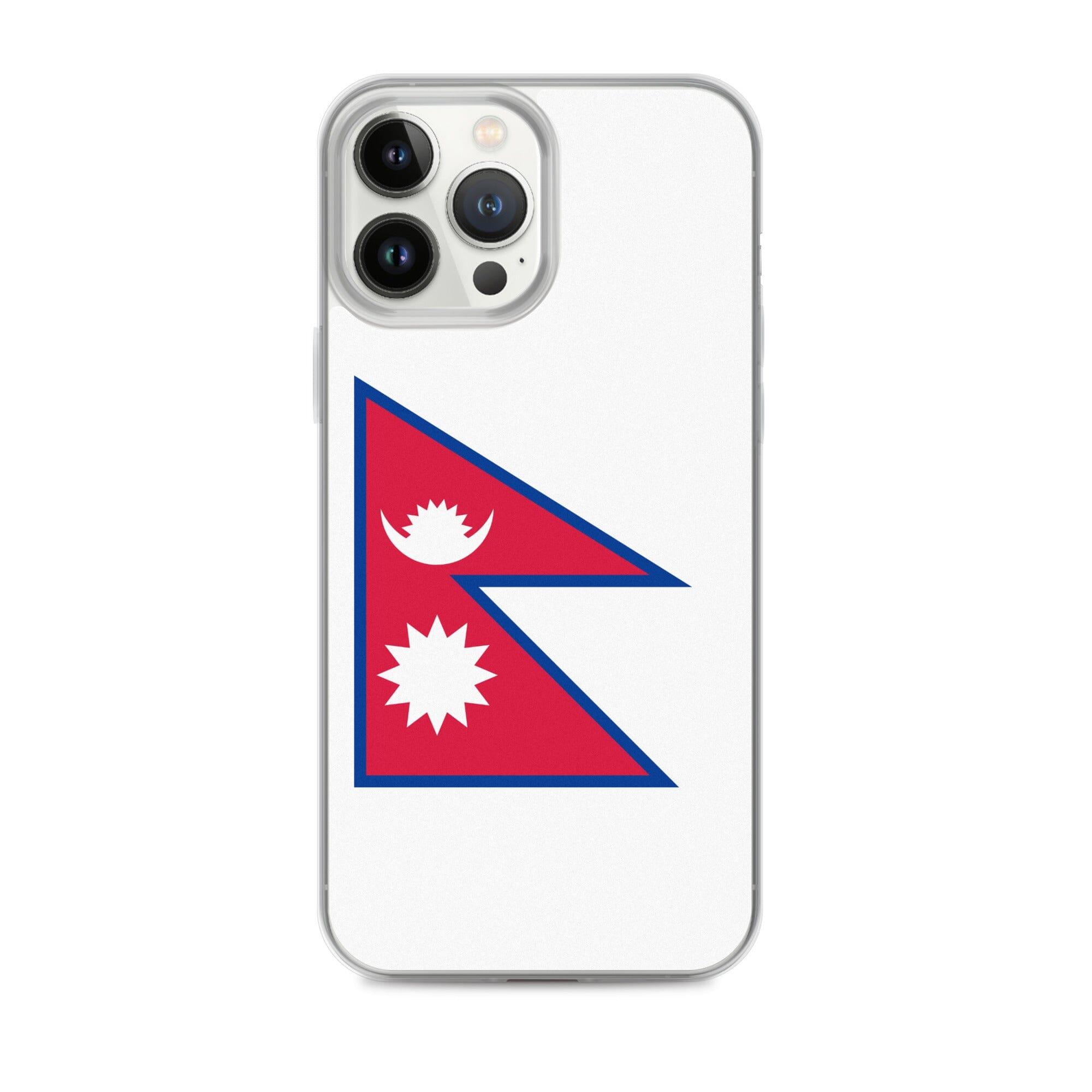 Coque de téléphone transparente avec le drapeau du Népal, conçue pour iPhone, offrant protection et style.