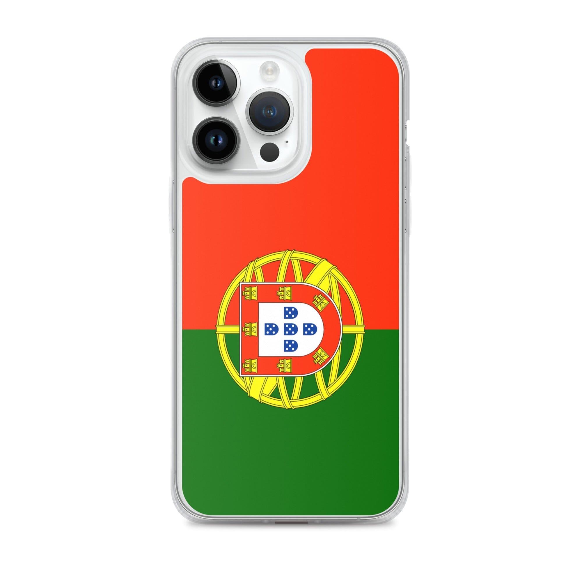 Coque de téléphone transparente avec le drapeau du Portugal, conçue pour iPhone, offrant protection et style.