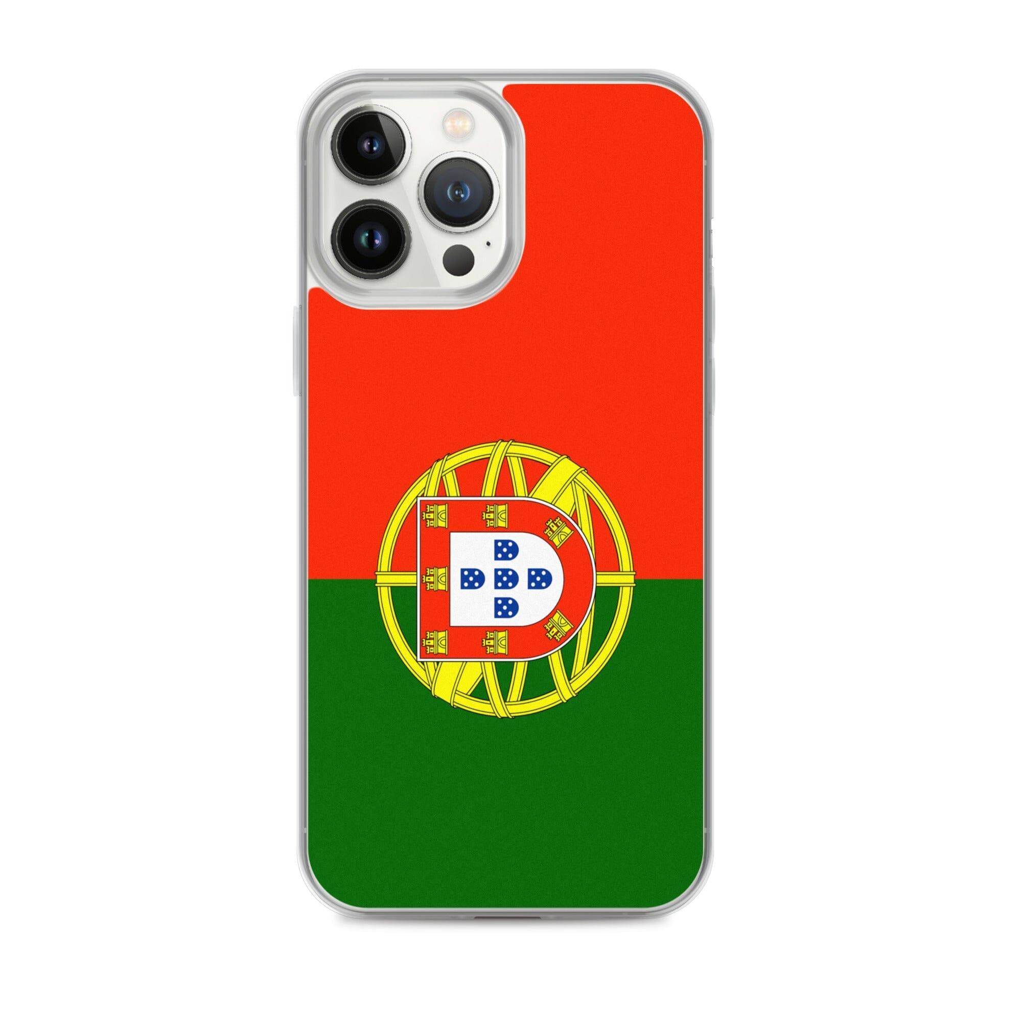 Coque de téléphone transparente avec le drapeau du Portugal, conçue pour iPhone, offrant protection et style.