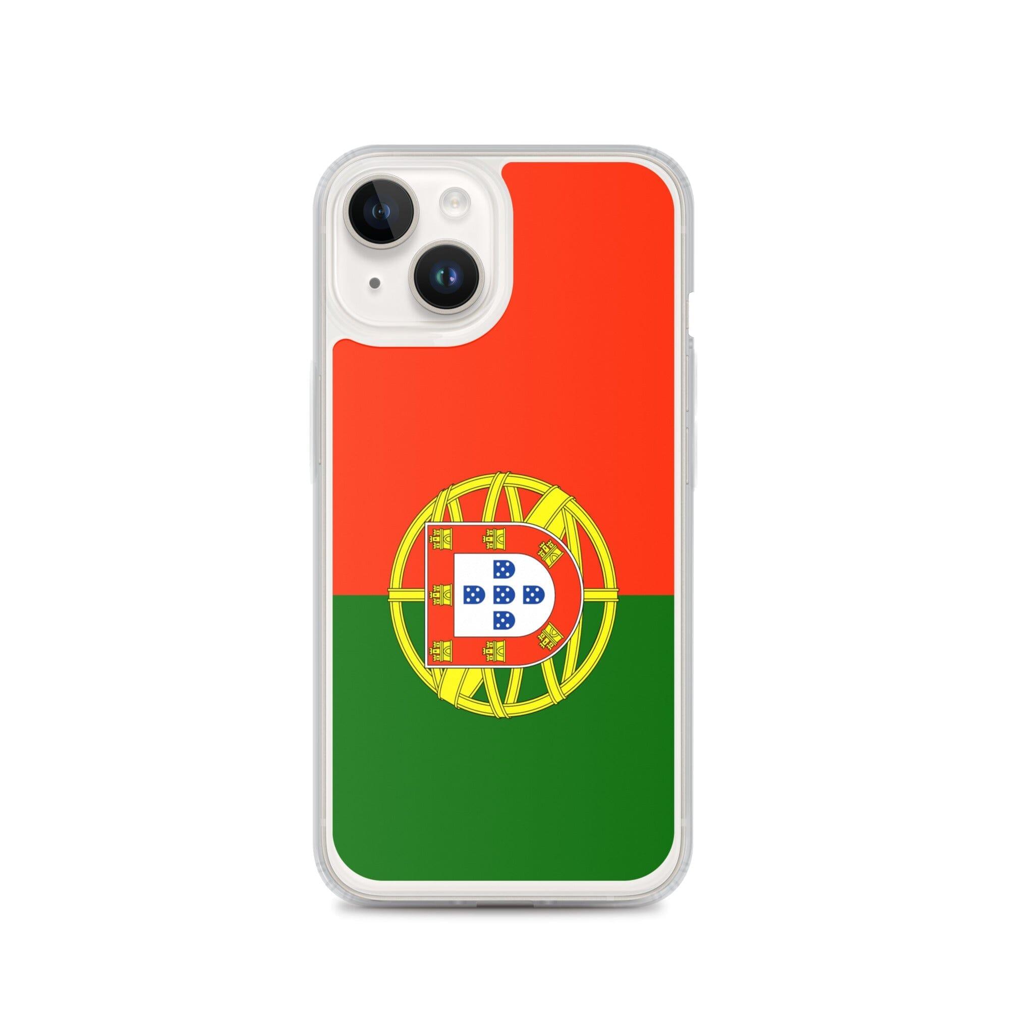 Coque de téléphone transparente avec le drapeau du Portugal, conçue pour iPhone, offrant protection et style.