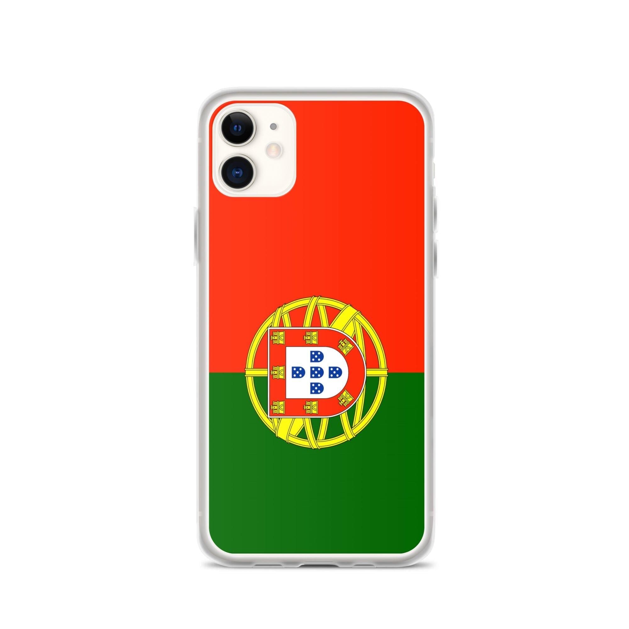 Coque de téléphone transparente avec le drapeau du Portugal, conçue pour iPhone, offrant protection et style.