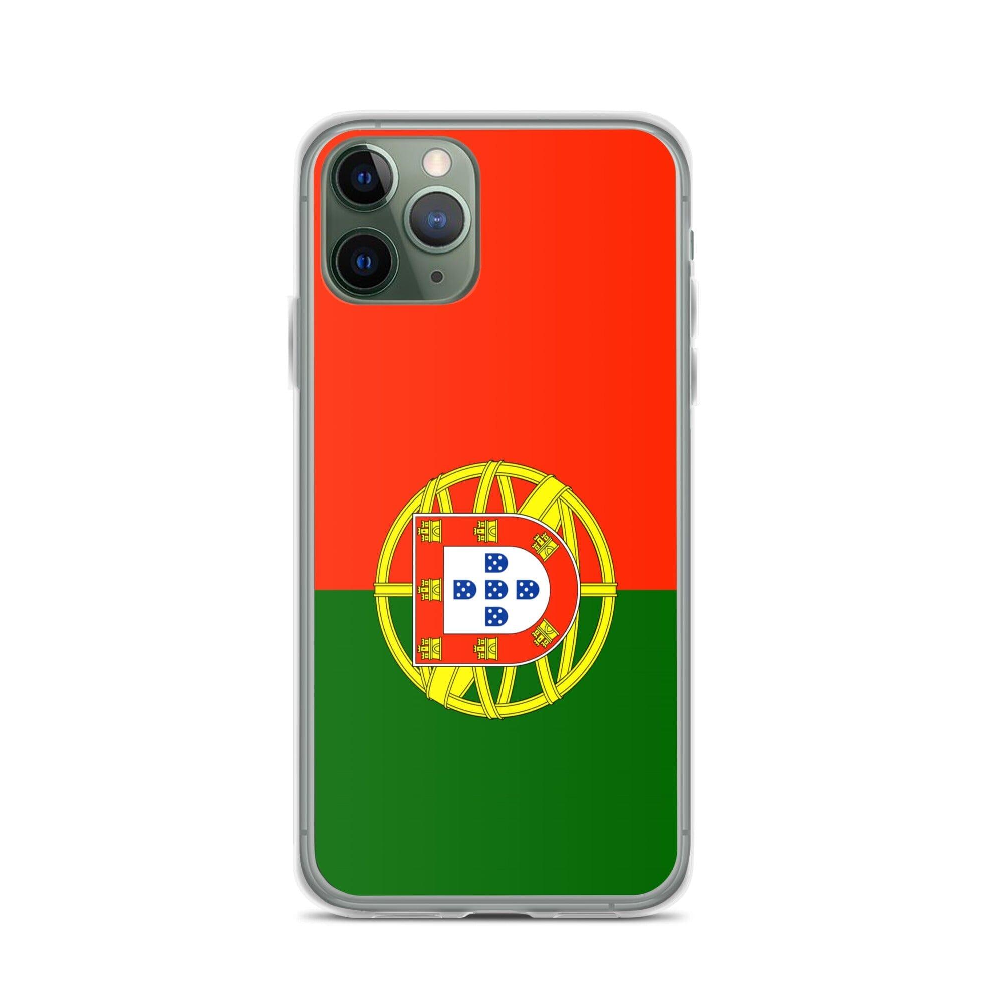 Coque de téléphone transparente avec le drapeau du Portugal, conçue pour iPhone, offrant protection et style.