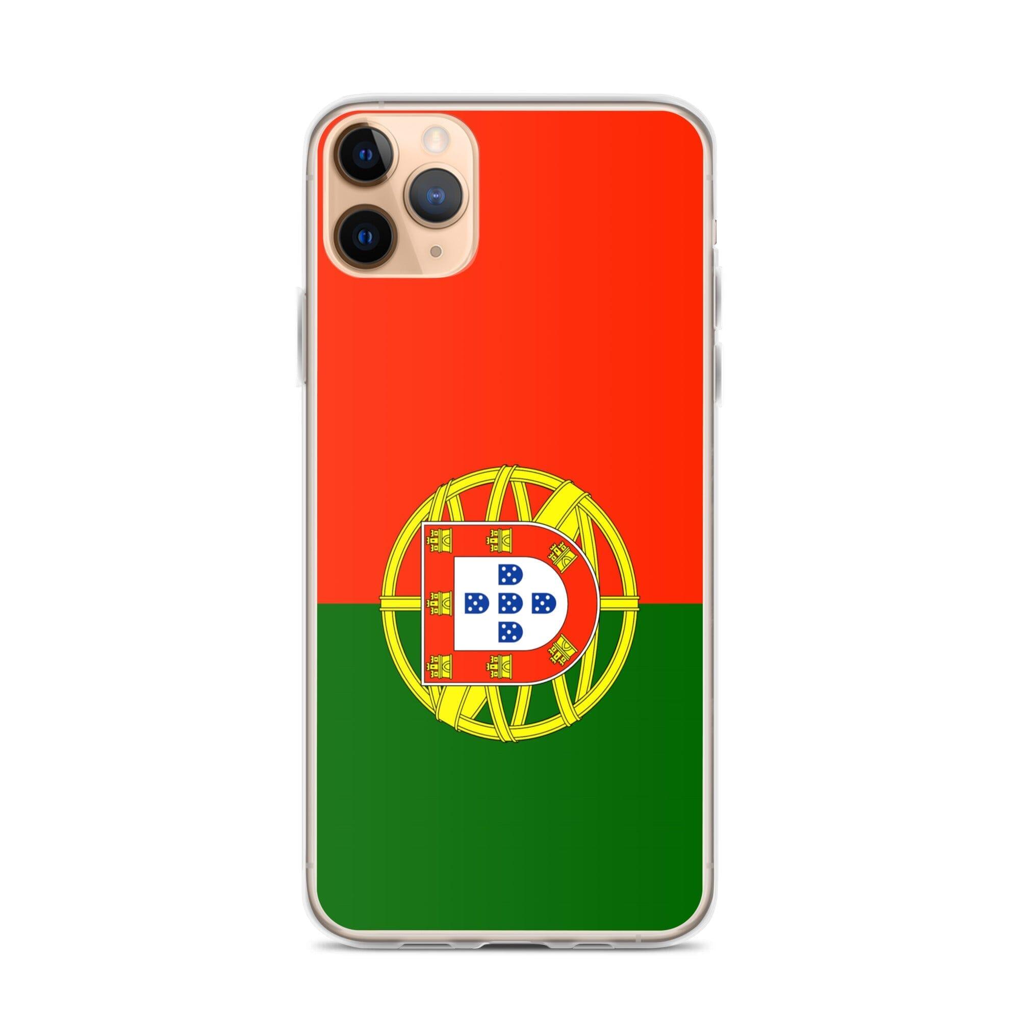 Coque de téléphone transparente avec le drapeau du Portugal, conçue pour iPhone, offrant protection et style.