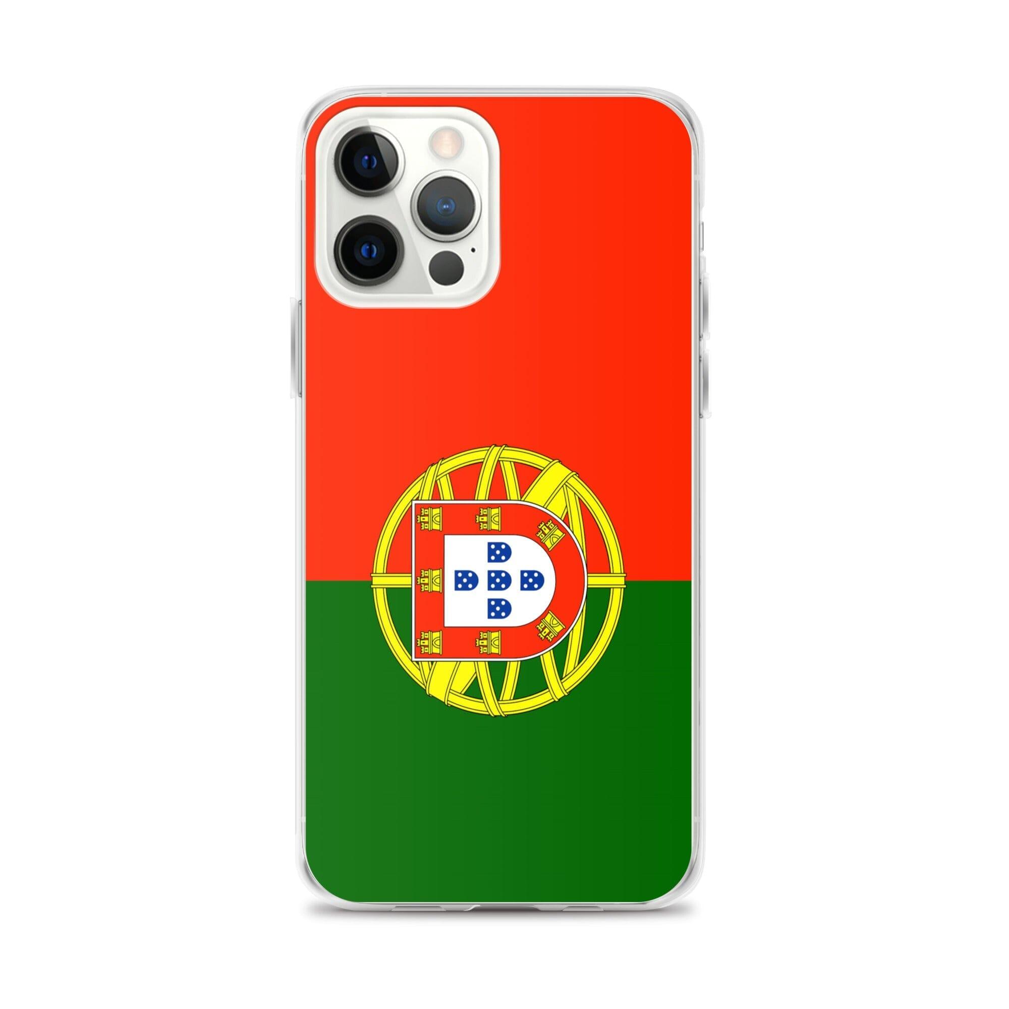 Coque de téléphone transparente avec le drapeau du Portugal, conçue pour iPhone, offrant protection et style.