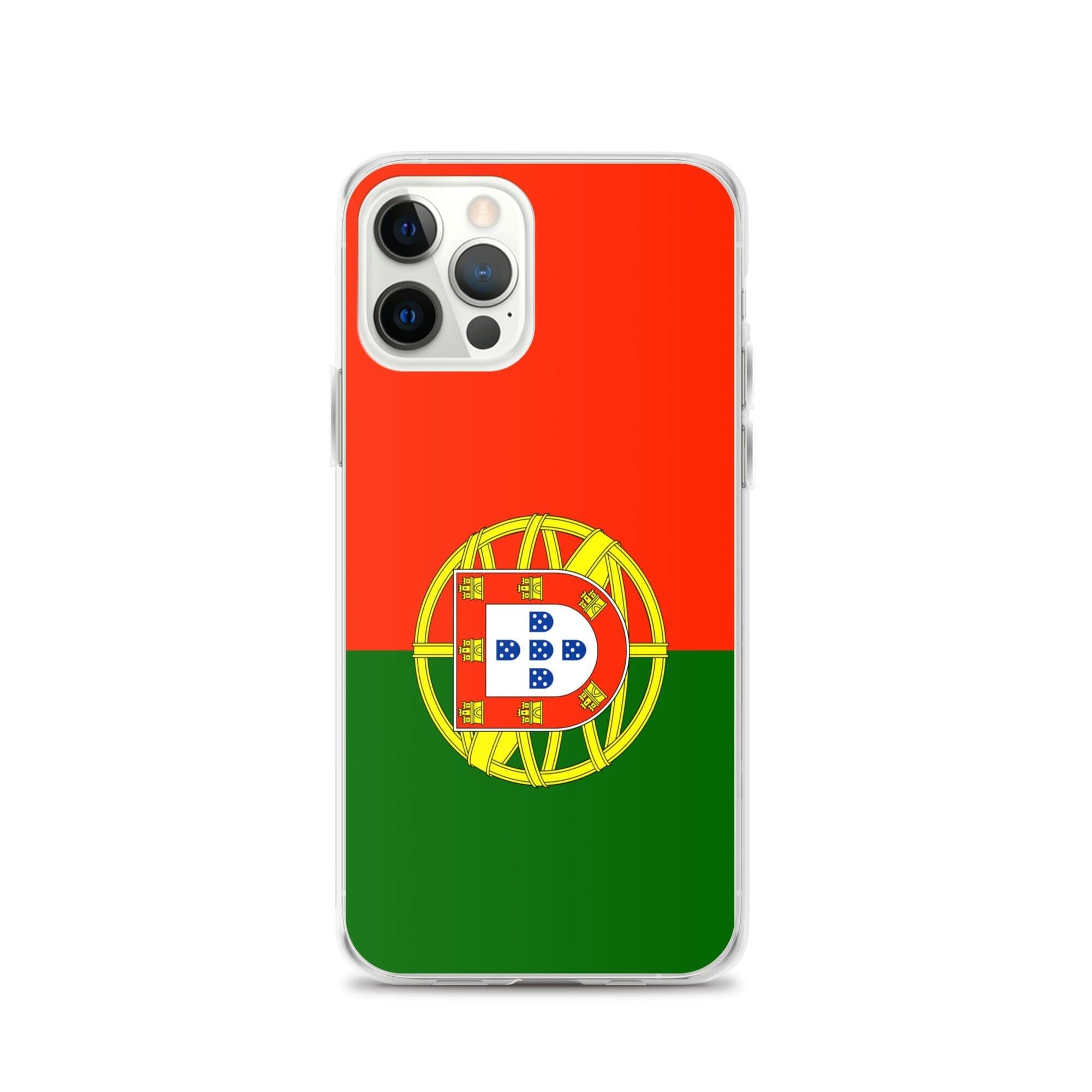 Coque de téléphone transparente avec le drapeau du Portugal, conçue pour iPhone, offrant protection et style.