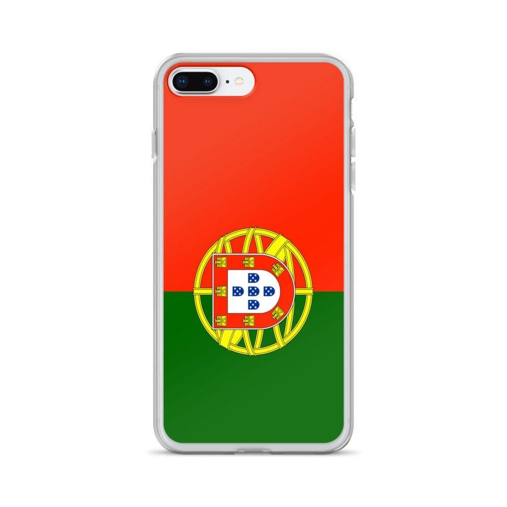 Coque de téléphone transparente avec le drapeau du Portugal, conçue pour iPhone, offrant protection et style.