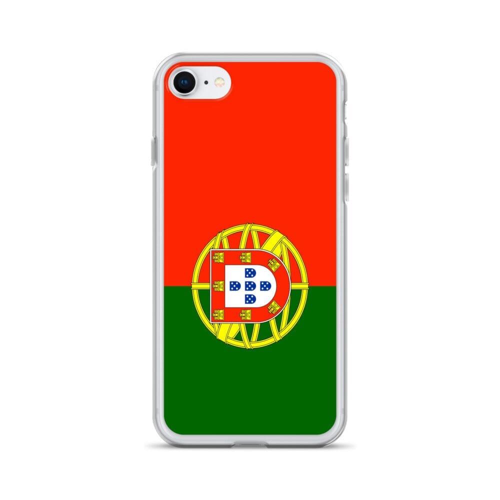 Coque de téléphone transparente avec le drapeau du Portugal, conçue pour iPhone, offrant protection et style.