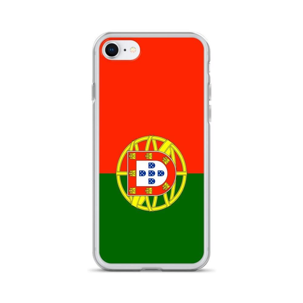 Coque de téléphone transparente avec le drapeau du Portugal, conçue pour iPhone, offrant protection et style.