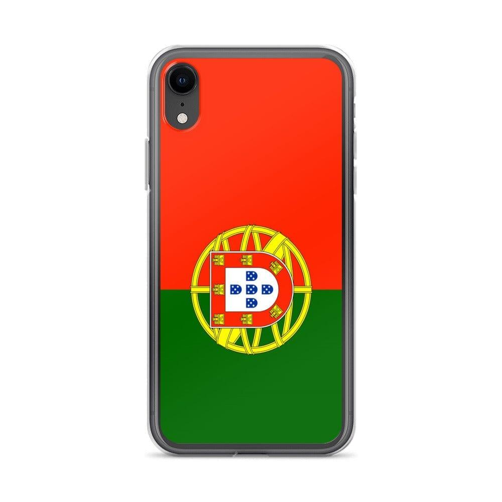 Coque de téléphone transparente avec le drapeau du Portugal, conçue pour iPhone, offrant protection et style.