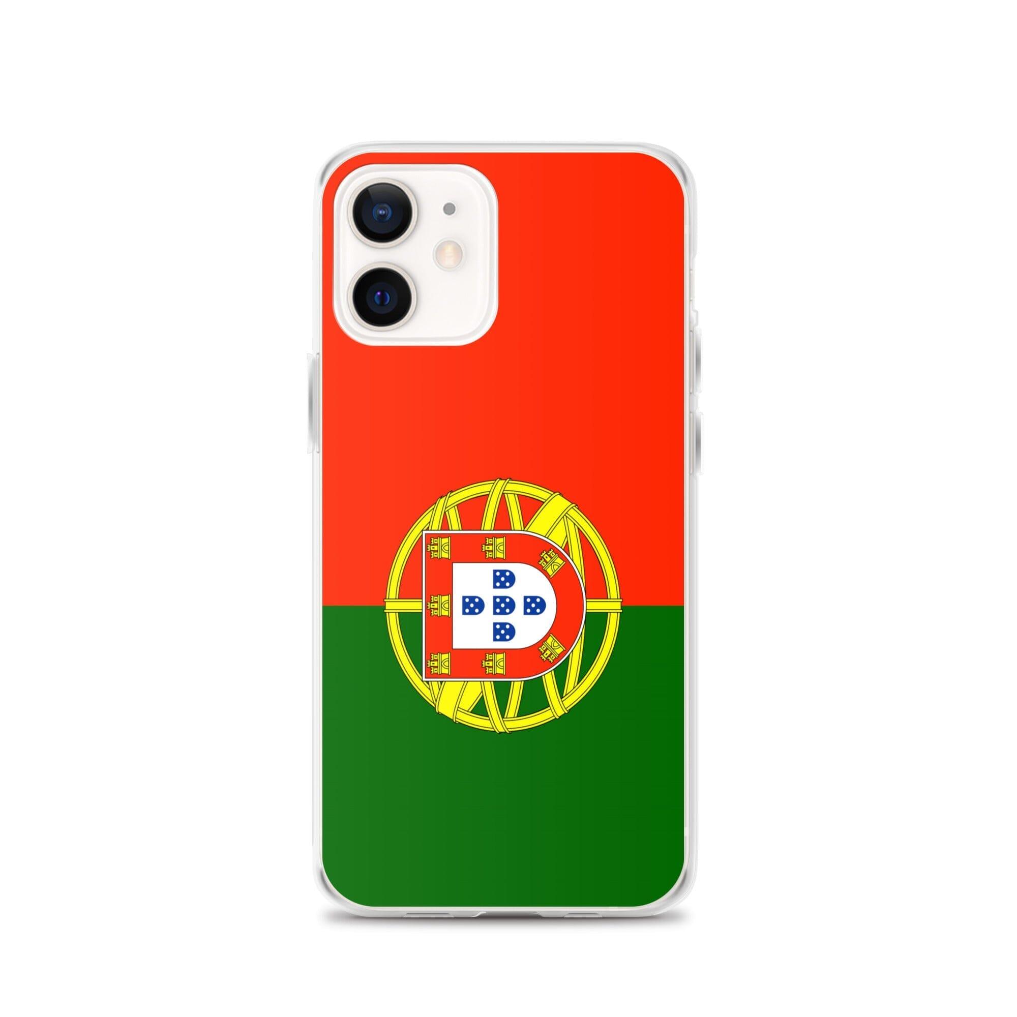 Coque de téléphone transparente avec le drapeau du Portugal, conçue pour iPhone, offrant protection et style.