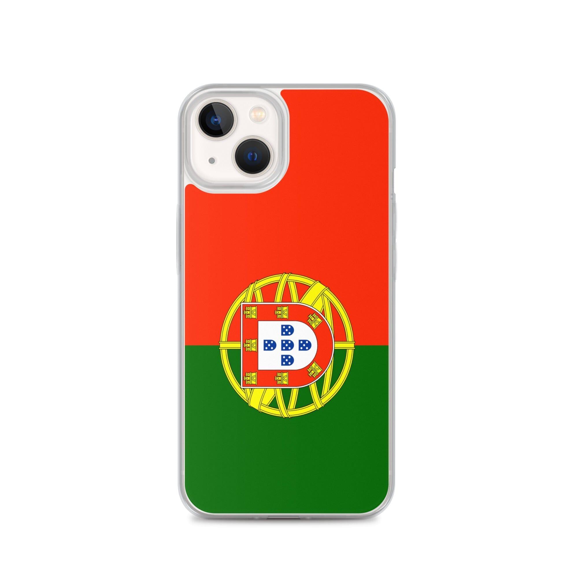 Coque de téléphone transparente avec le drapeau du Portugal, conçue pour iPhone, offrant protection et style.