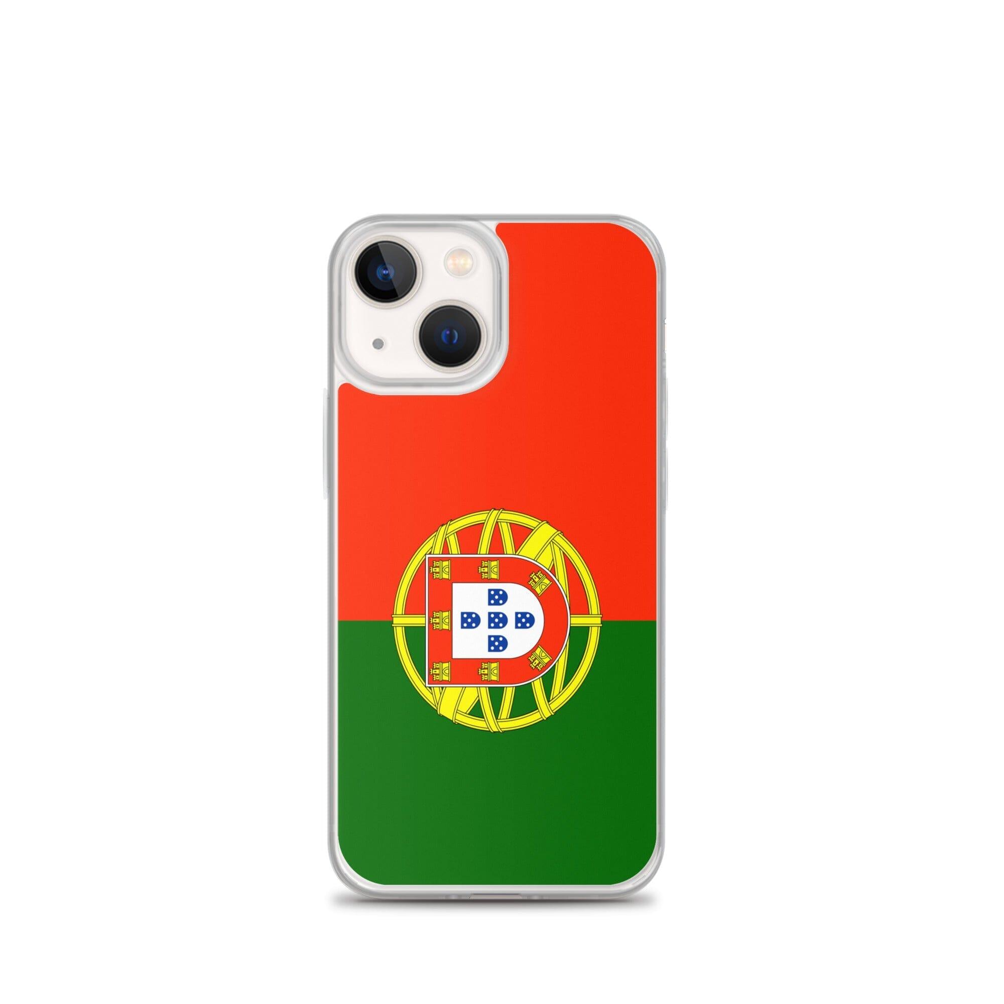 Coque de téléphone transparente avec le drapeau du Portugal, conçue pour iPhone, offrant protection et style.