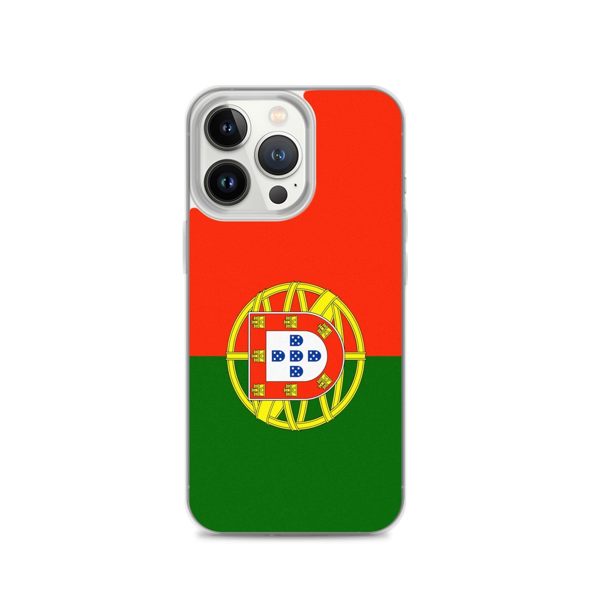 Coque de téléphone transparente avec le drapeau du Portugal, conçue pour iPhone, offrant protection et style.