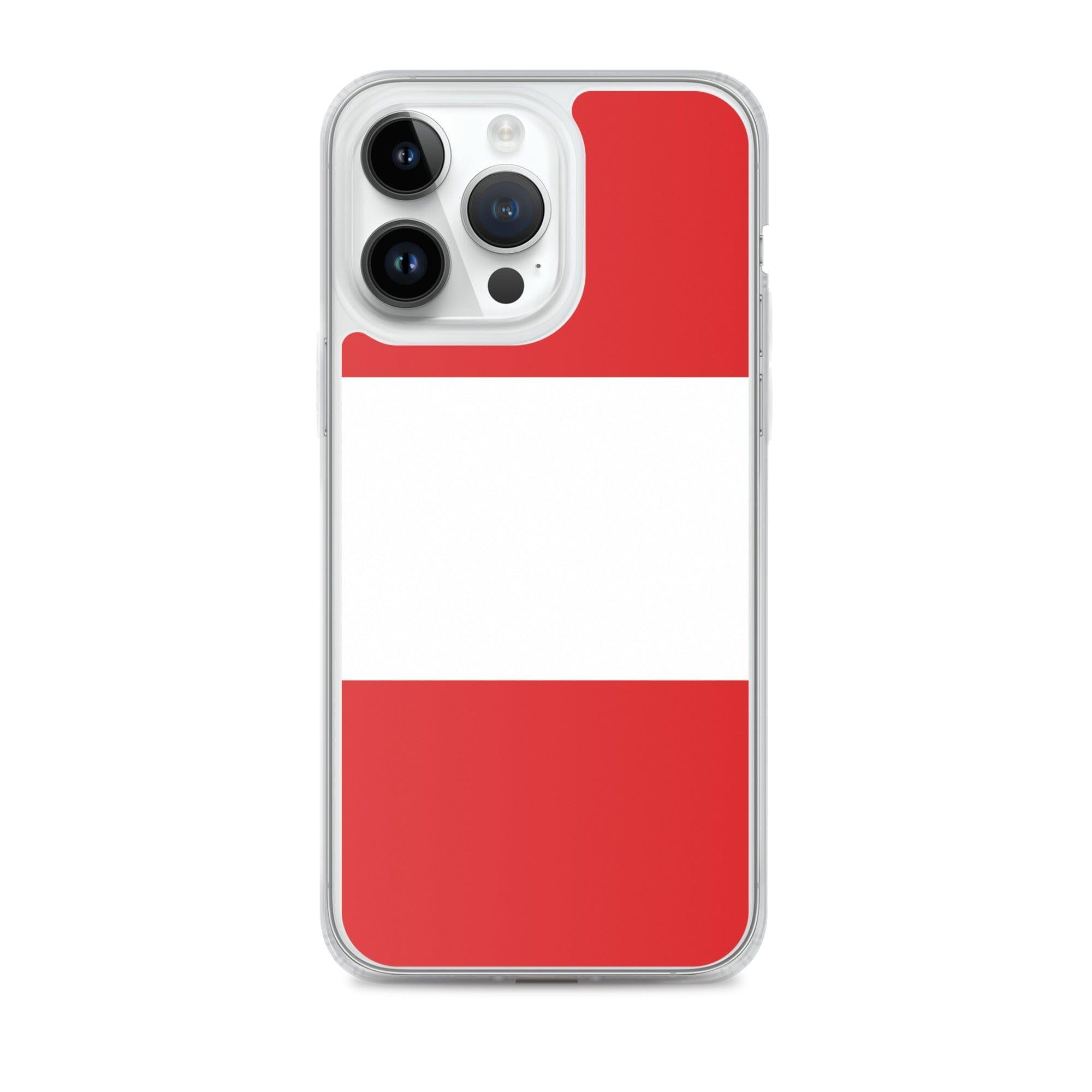 Coque de téléphone transparente avec le drapeau du Pérou, conçue pour iPhone, offrant protection et style.