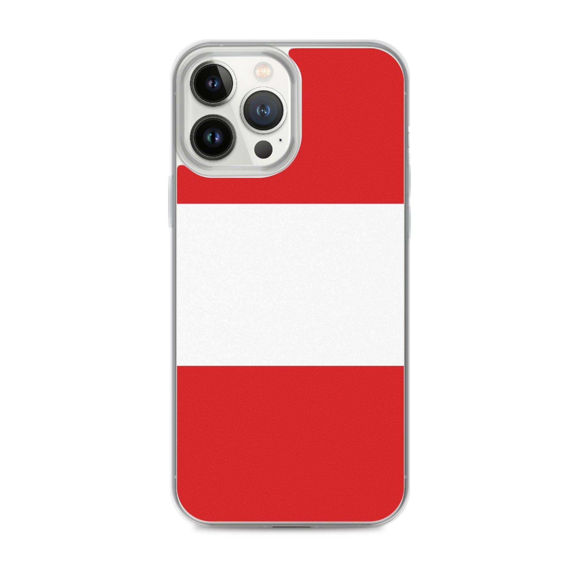 Coque de téléphone transparente avec le drapeau du Pérou, conçue pour iPhone, offrant protection et style.