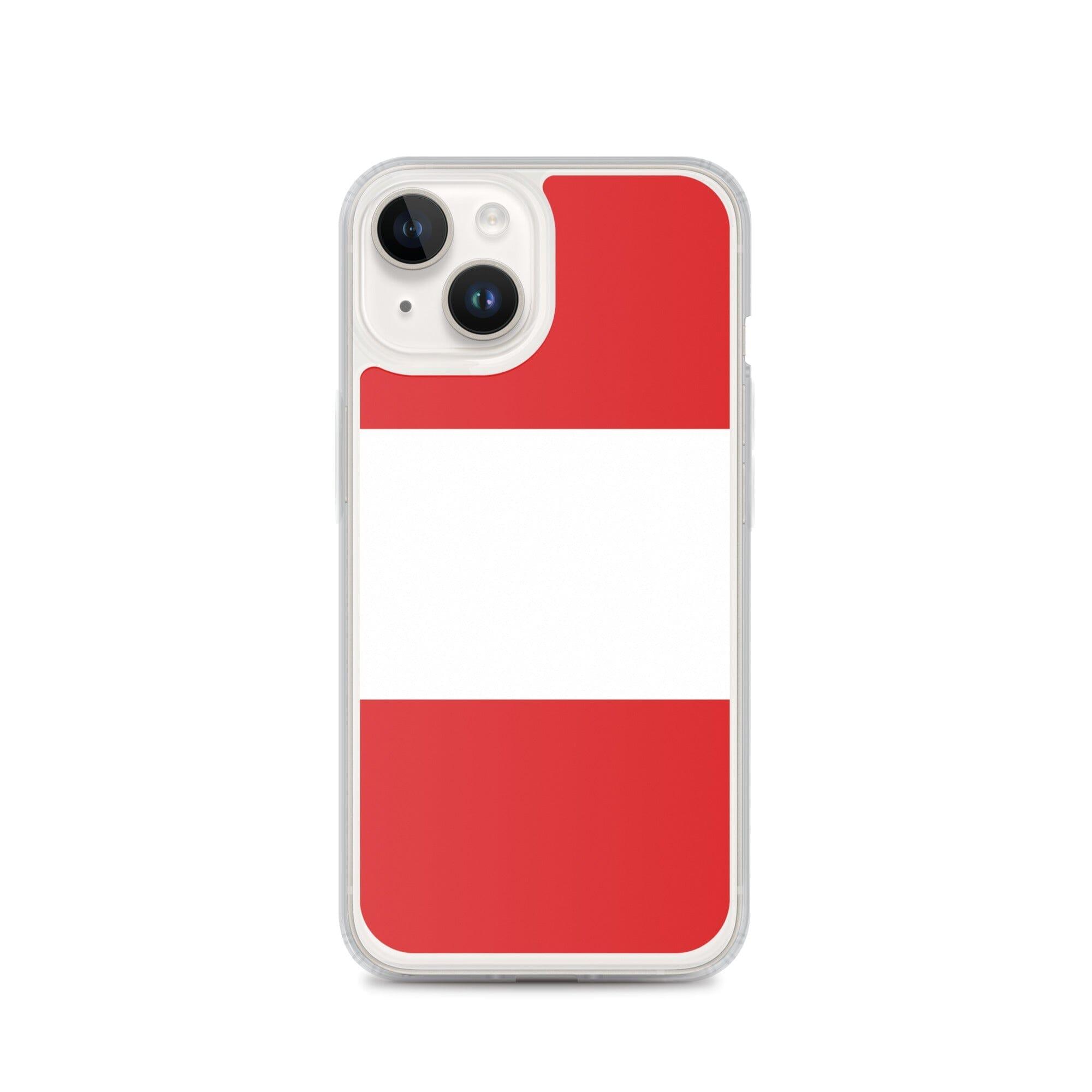 Coque de téléphone transparente avec le drapeau du Pérou, conçue pour iPhone, offrant protection et style.